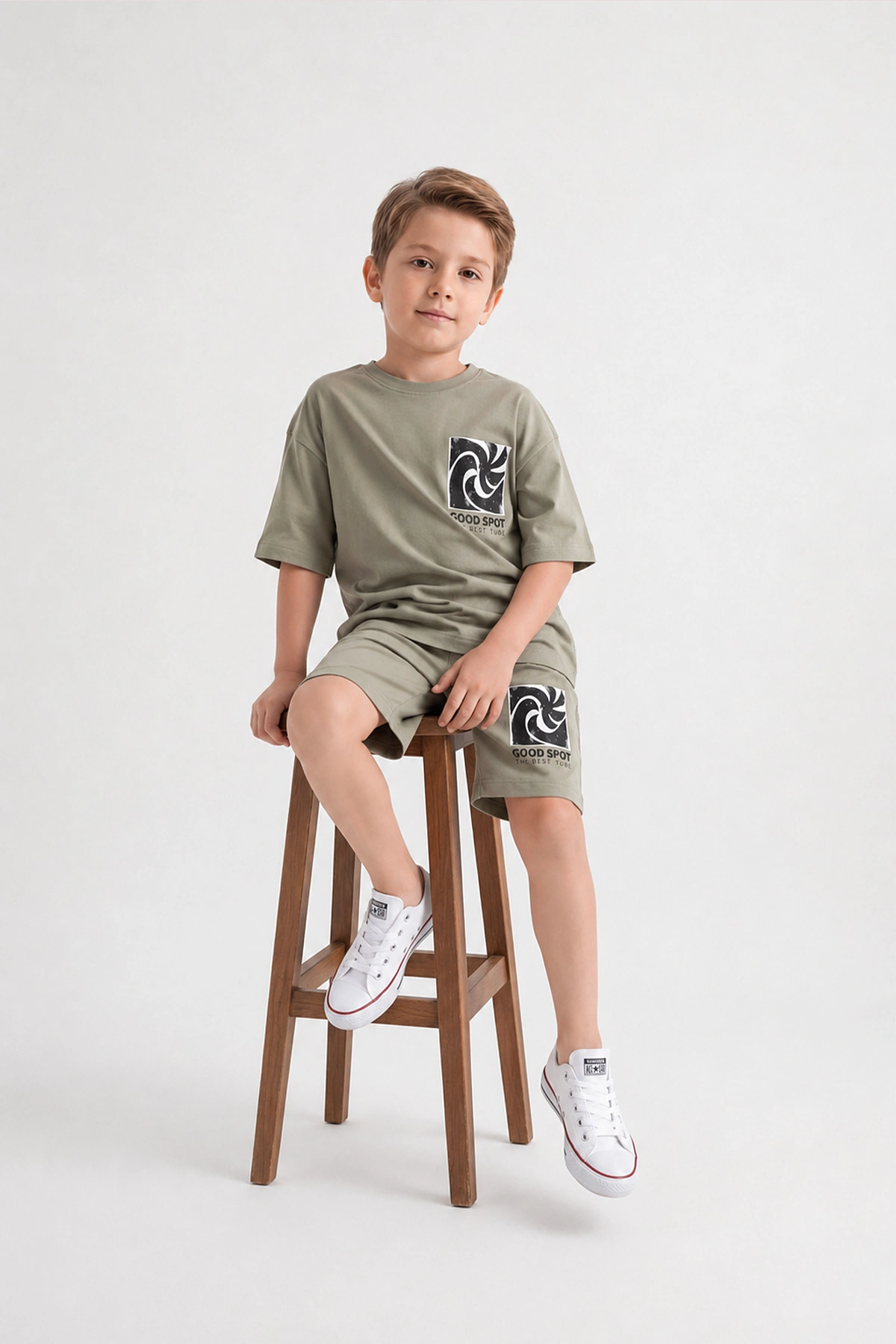 Haki (5-12 Yaş)Ön Arka Baskılı Şortlu Erkek Çocuk Takım 462685