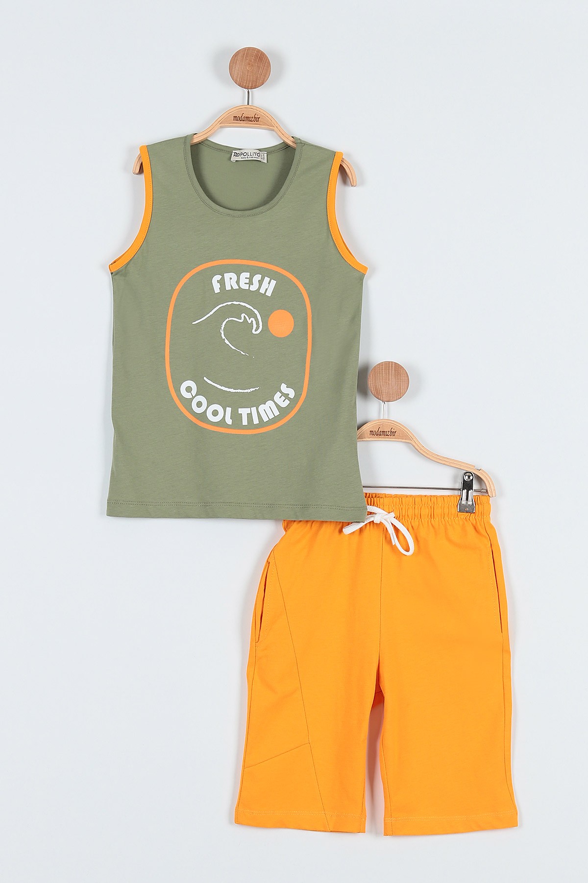 Haki (6-9 Yaş) Fresh Cool Tımes Baskılı Şortlu Erkek Çocuk Takım 185973