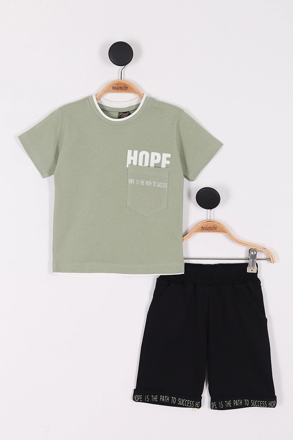 Haki (7-10 Yaş) Hope Baskılı Şortlu Erkek Çocuk Takım 258715