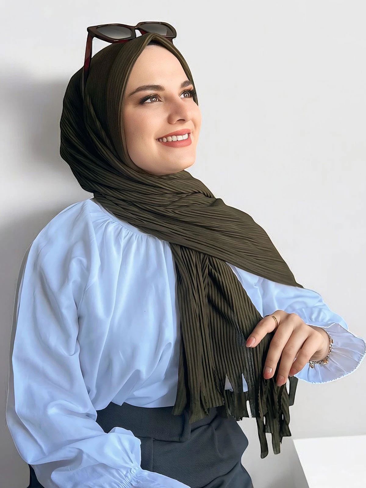Haki 70x160 Cm Pratik Pilise Penye Şal 380251