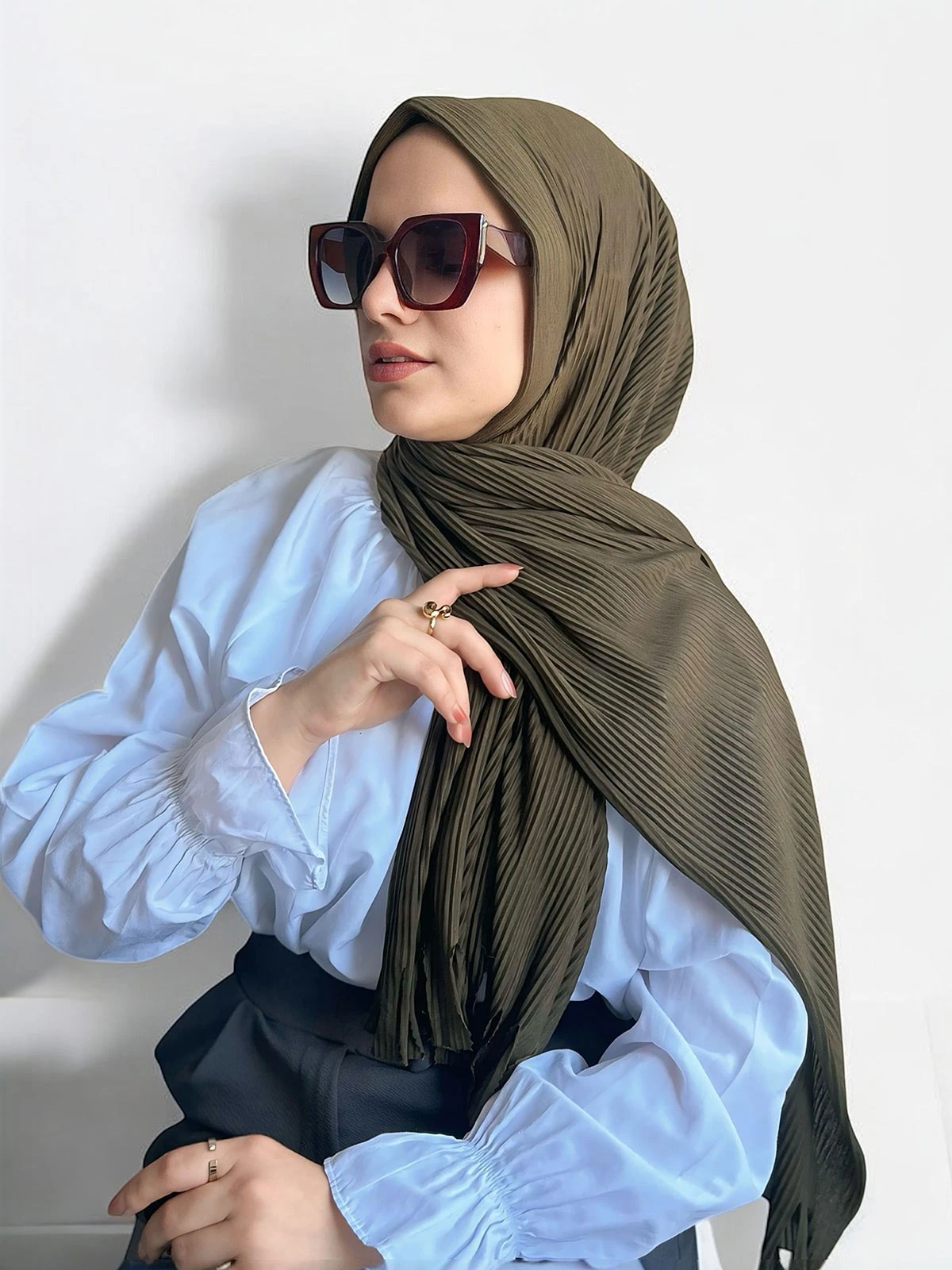 Haki 70x160 Cm Pratik Pilise Penye Şal 380251