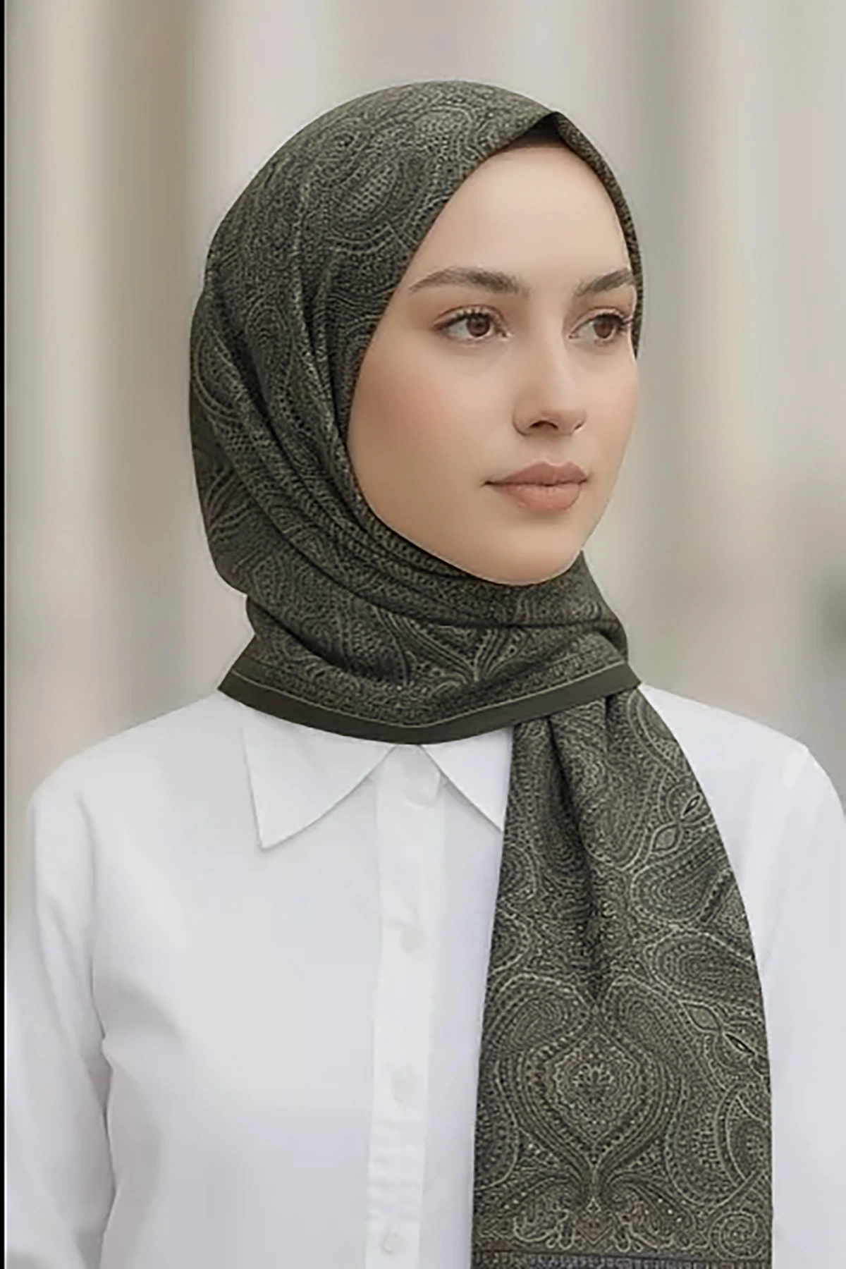 Haki 75x180 Cm Our Fashion Dijital Baskılı Desenli Bambu Kraş Şal 408707