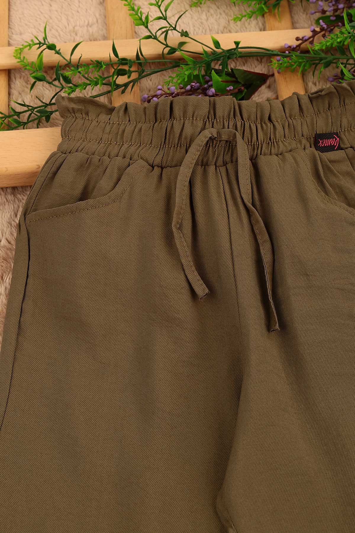 Haki (8-12 Yaş) Bağcıklı Paça Lastikli Kız Çocuk Pantolon 161535