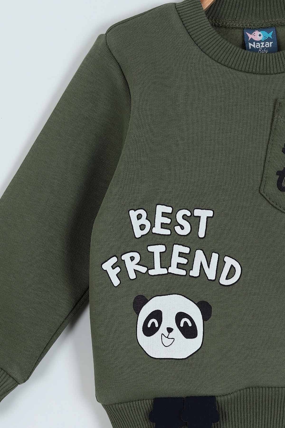 Haki (9-24 Ay) Baskılı 3 İp Şardonlu Erkek Bebe Takım 226016