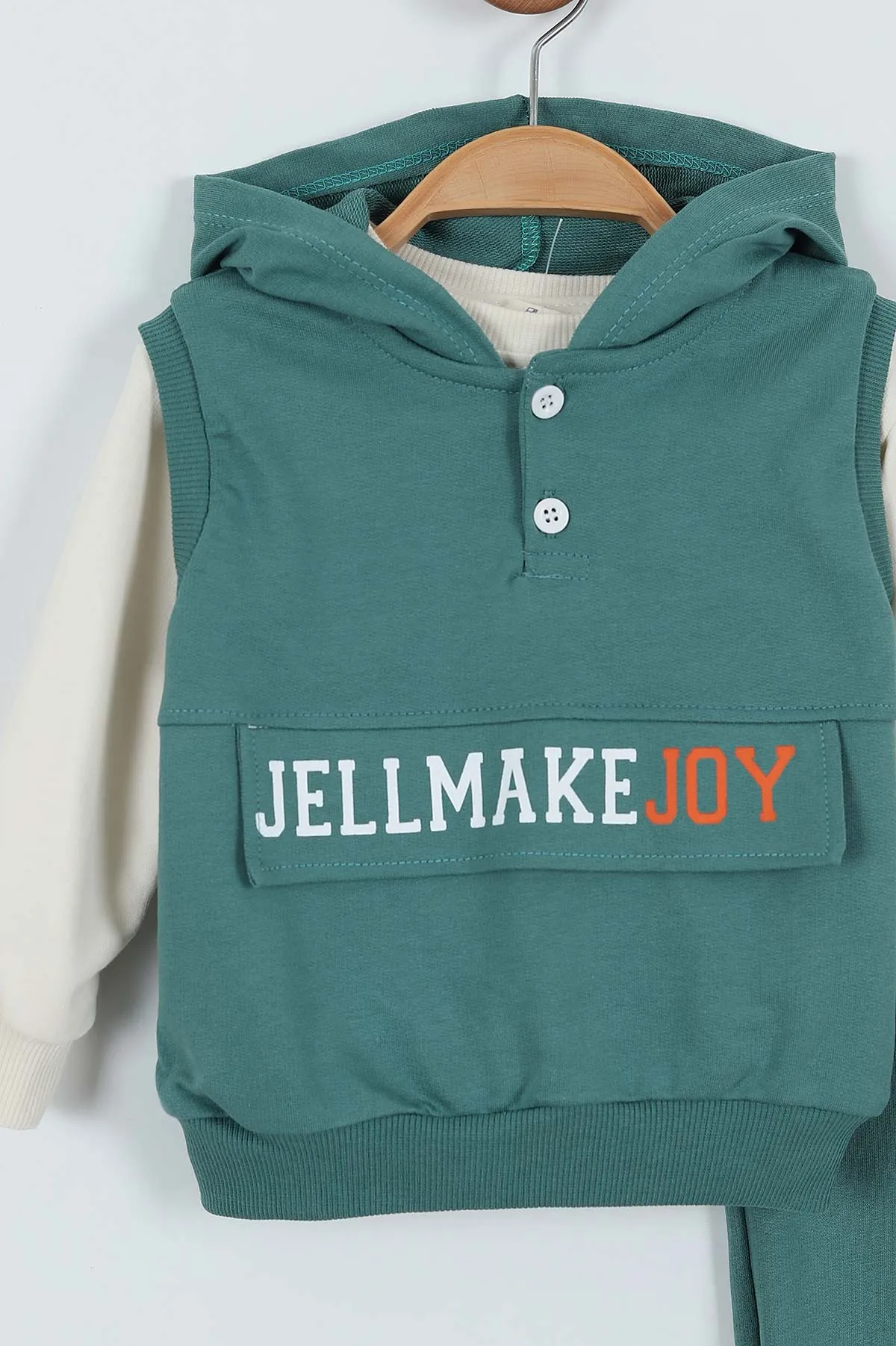 Haki (9-24 Ay)Kolsuz Kapüşonlu Sweatshirtlü Erkek Bebek Takım 345274