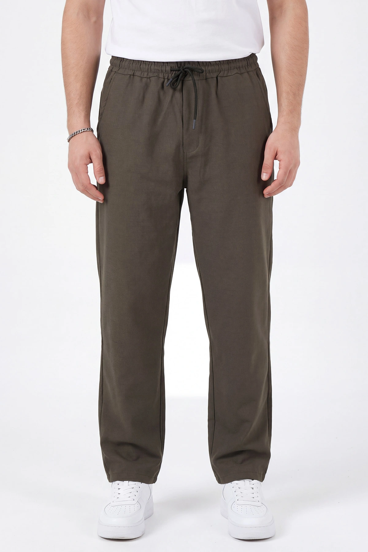 Haki Baggy Belden Bağlamalı Erkek Pantolon 457268