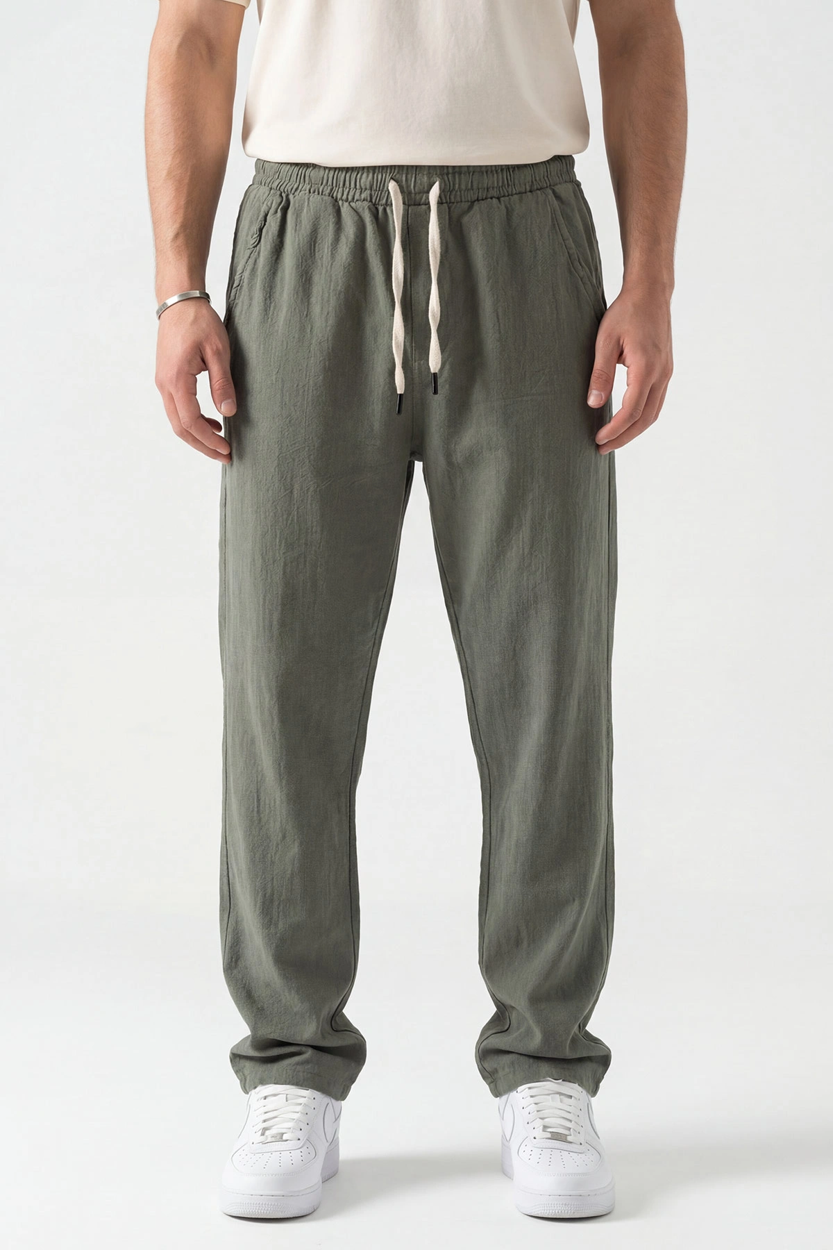 Haki Baggy Yıkamalı Belden Bağlamalı Erkek Pantolon 450168