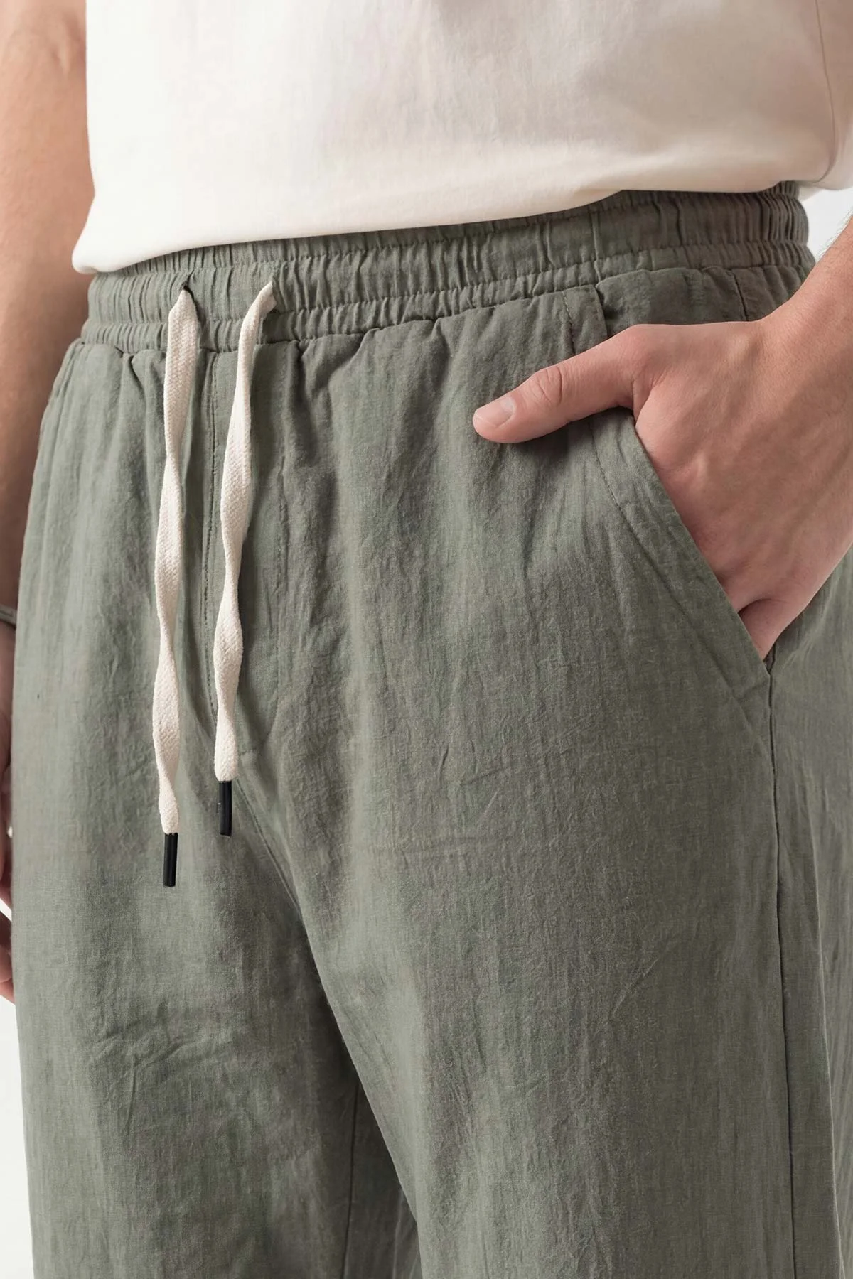 Haki Baggy Yıkamalı Belden Bağlamalı Erkek Pantolon 450168