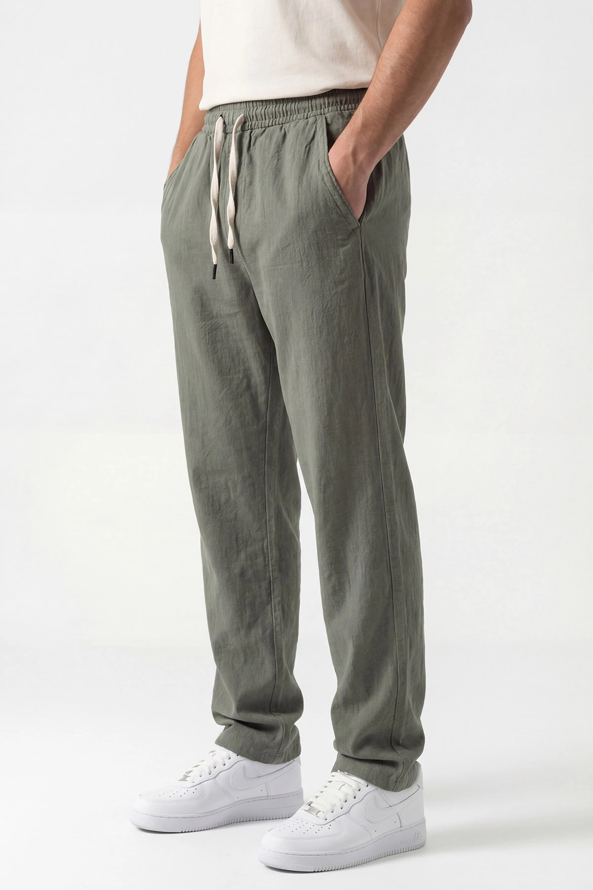 Haki Baggy Yıkamalı Belden Bağlamalı Erkek Pantolon 450168