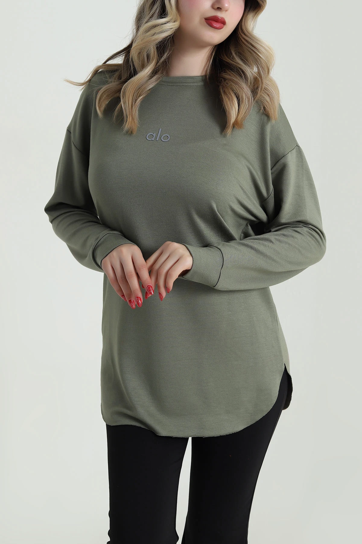 Haki Baskılı Kristal Kadın Sweat Tunik 485136