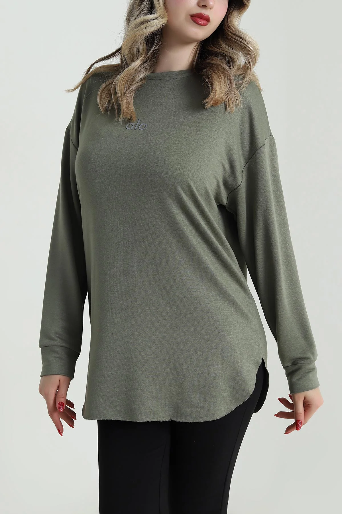 Haki Baskılı Kristal Kadın Sweat Tunik 485136
