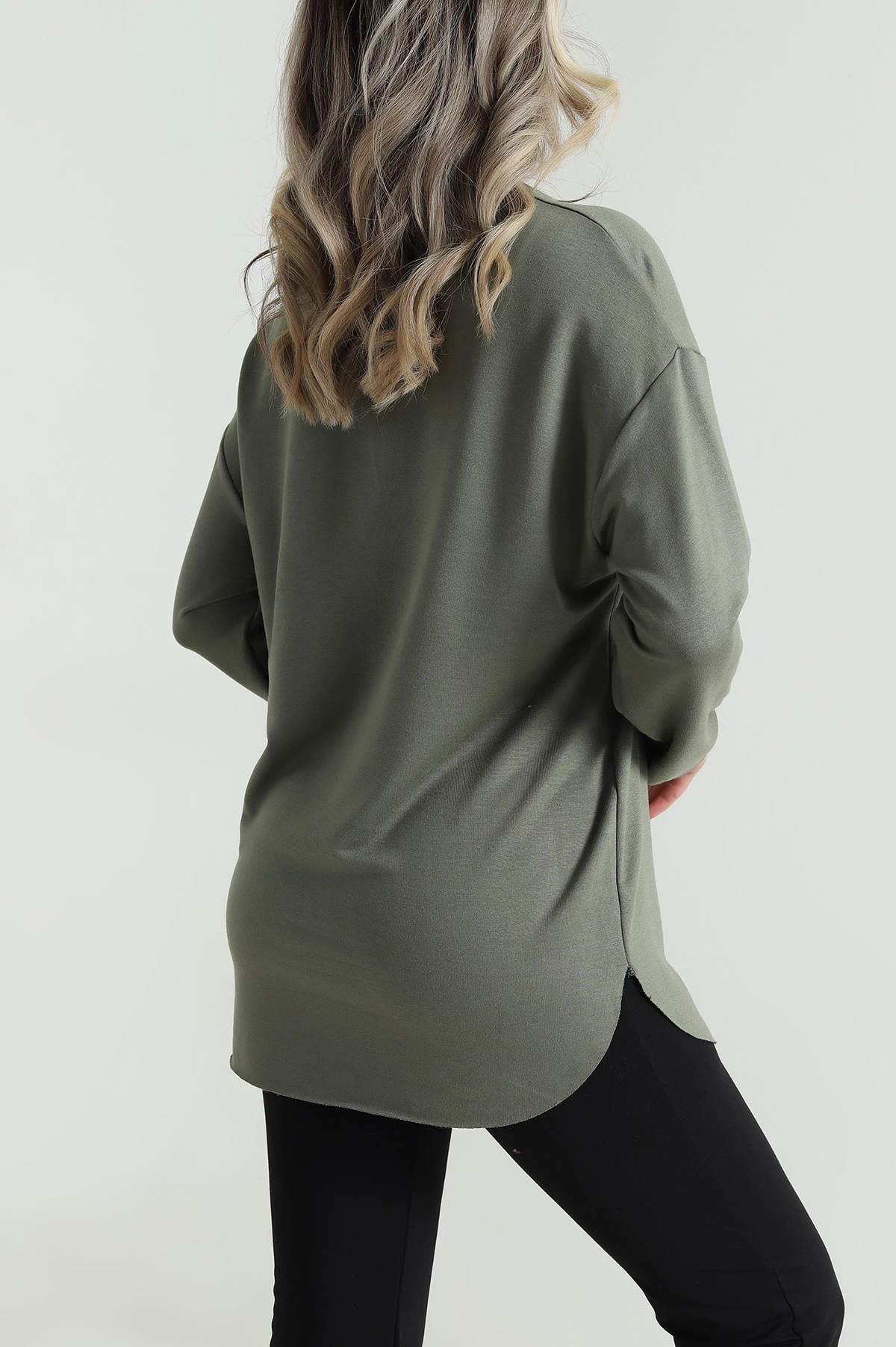 Haki Baskılı Kristal Kadın Sweat Tunik 485136