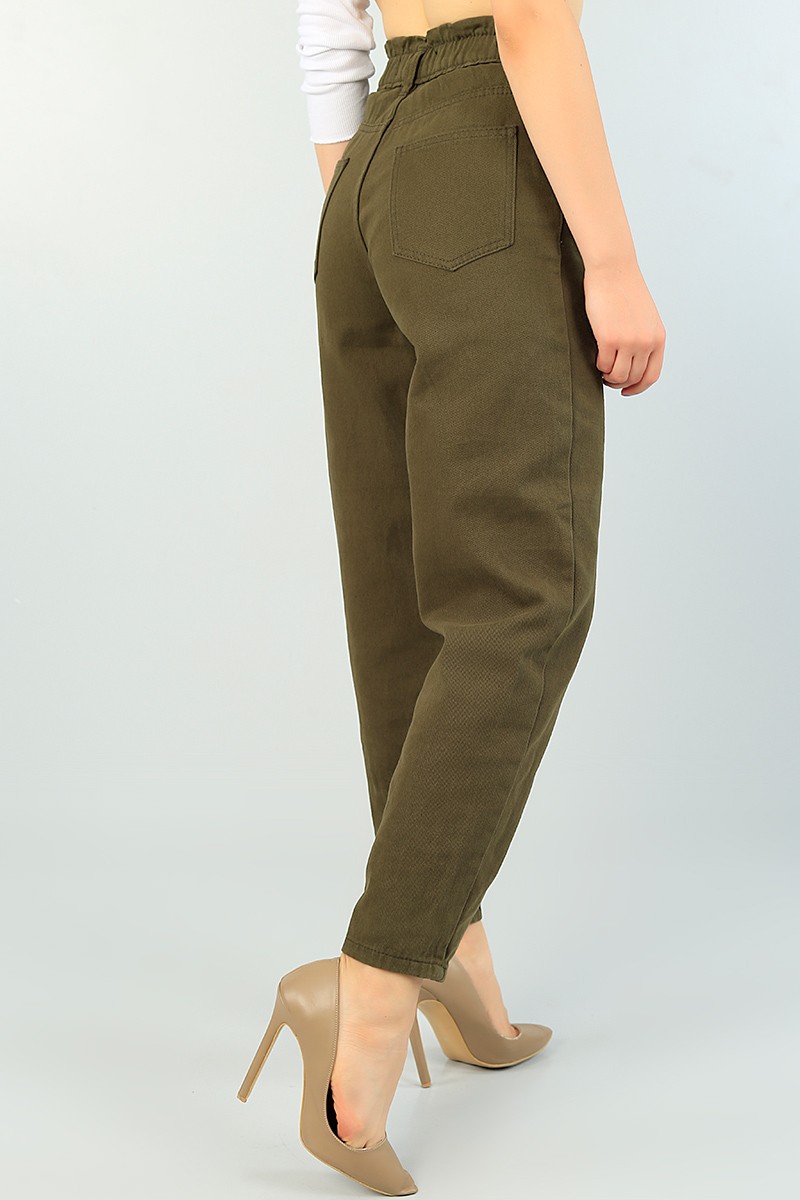 Haki Beli Lastikli Bayan Mom Kot Pantolon 73085