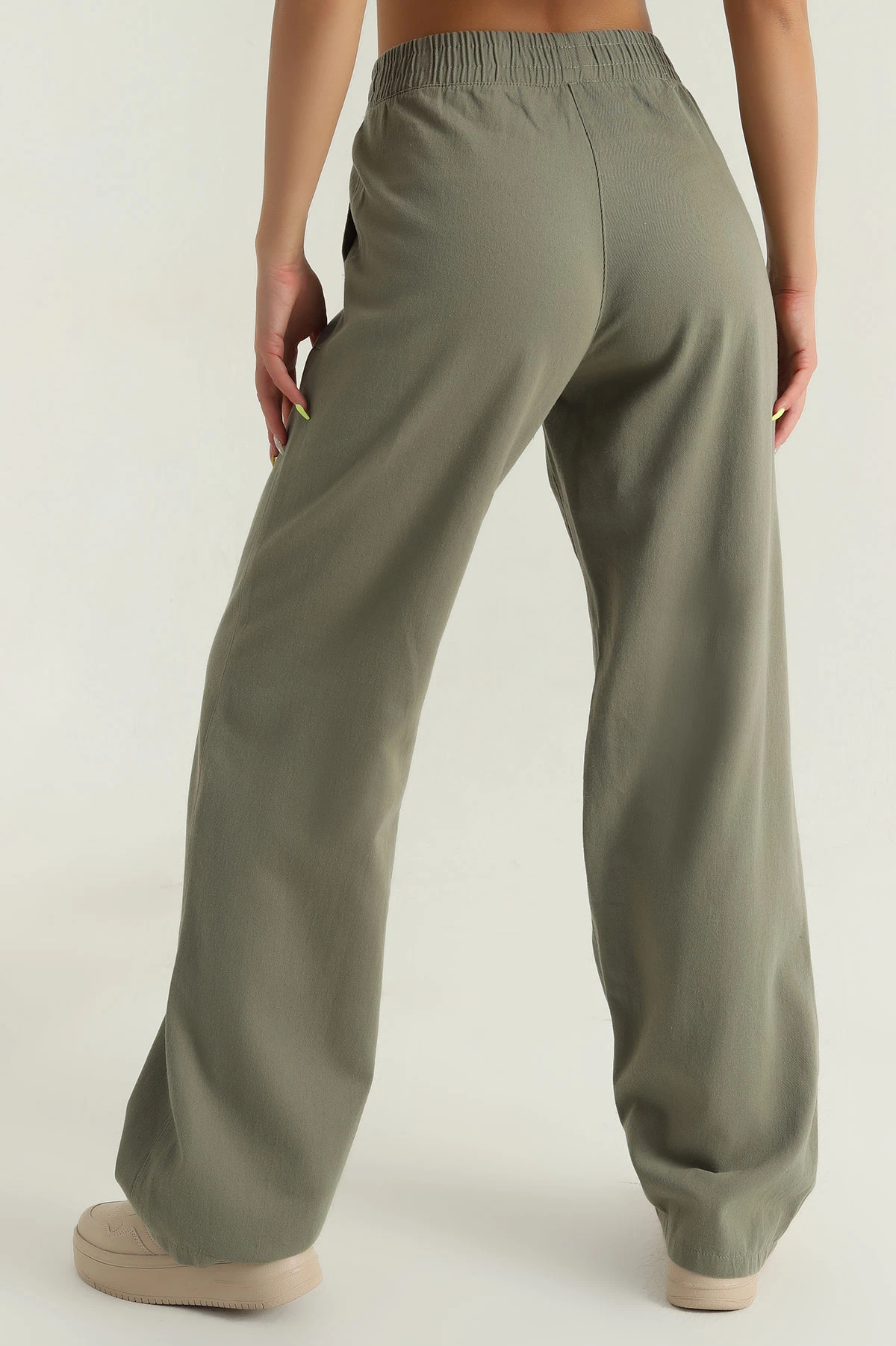 Haki Beli Lastikli Kadın Gabardin Pantolon 391148