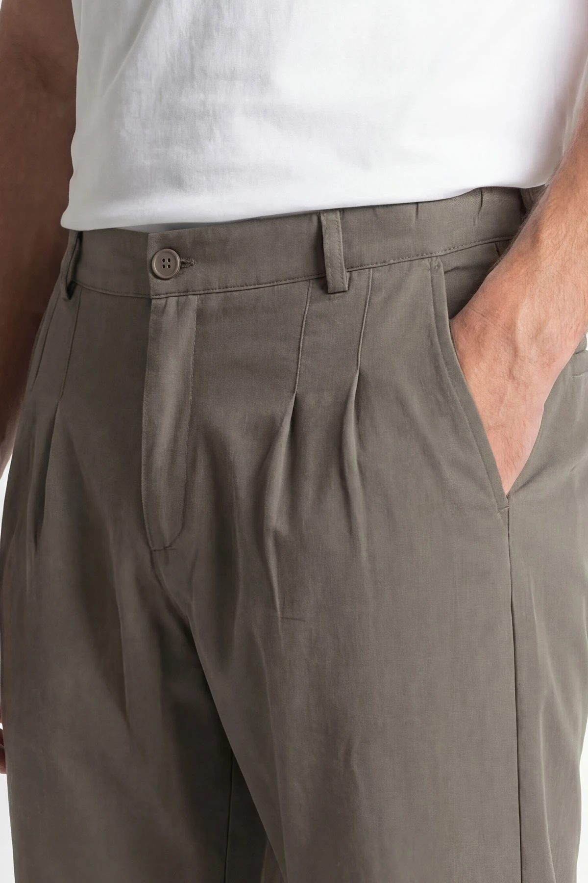 Haki Beli Lastikli Likralı Erkek Pantolon 444731