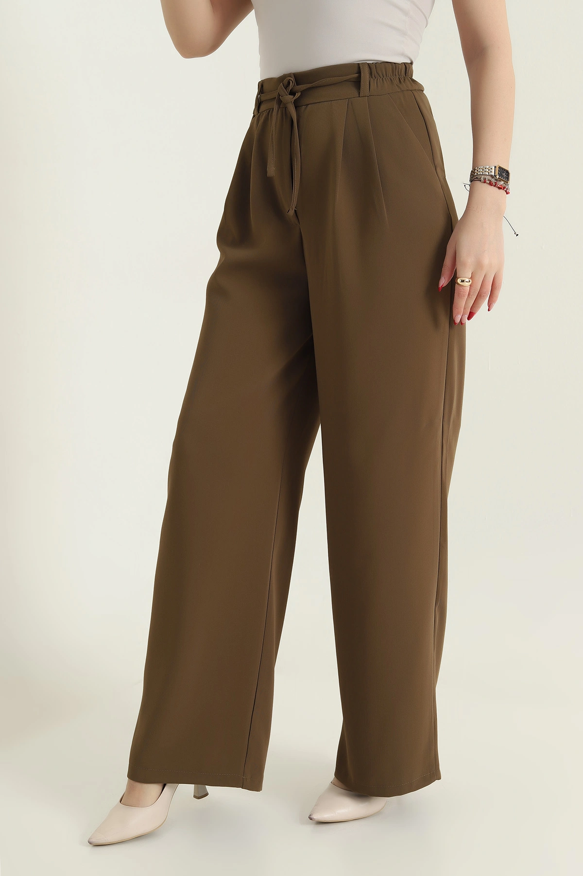 Haki Beli Lastikli Palazzo Latina Kadın Pantolon 433371