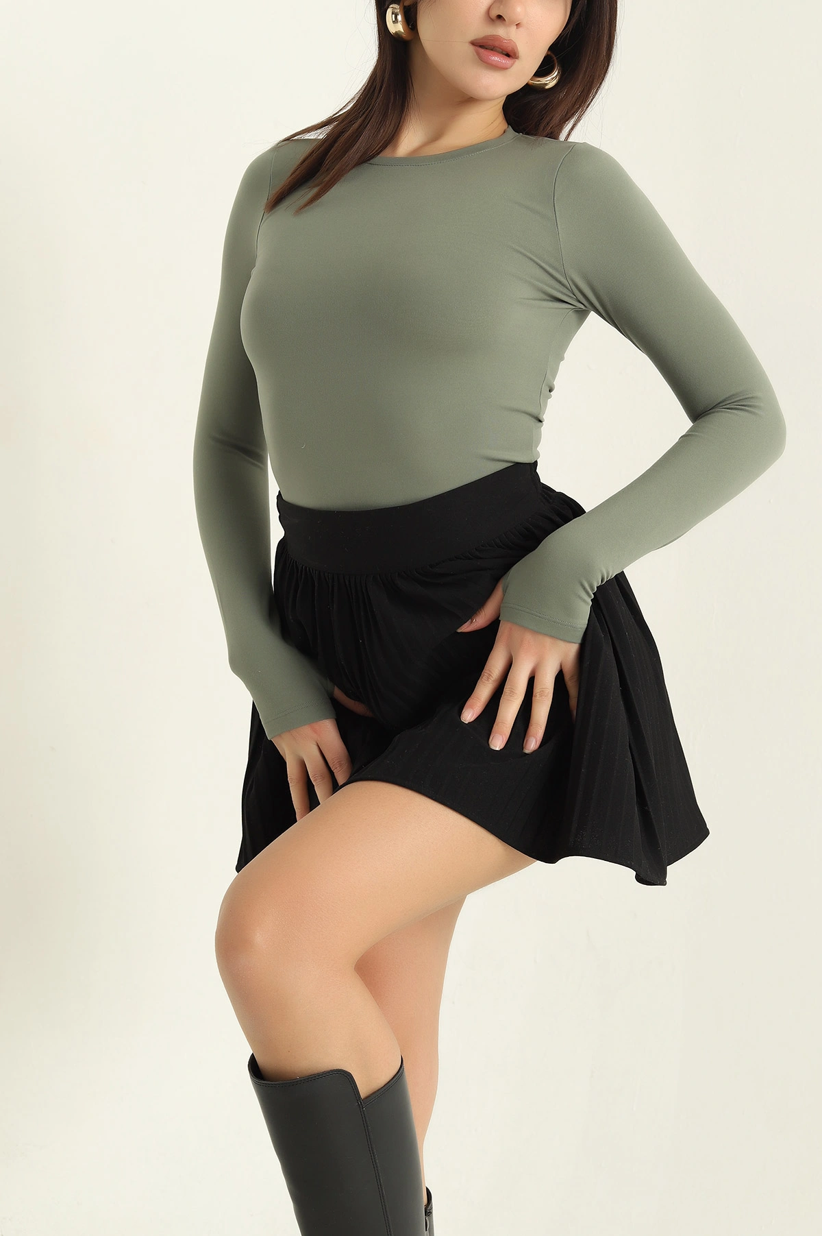 Haki Belize Parmak Geçmeli Badi Bluz 326624