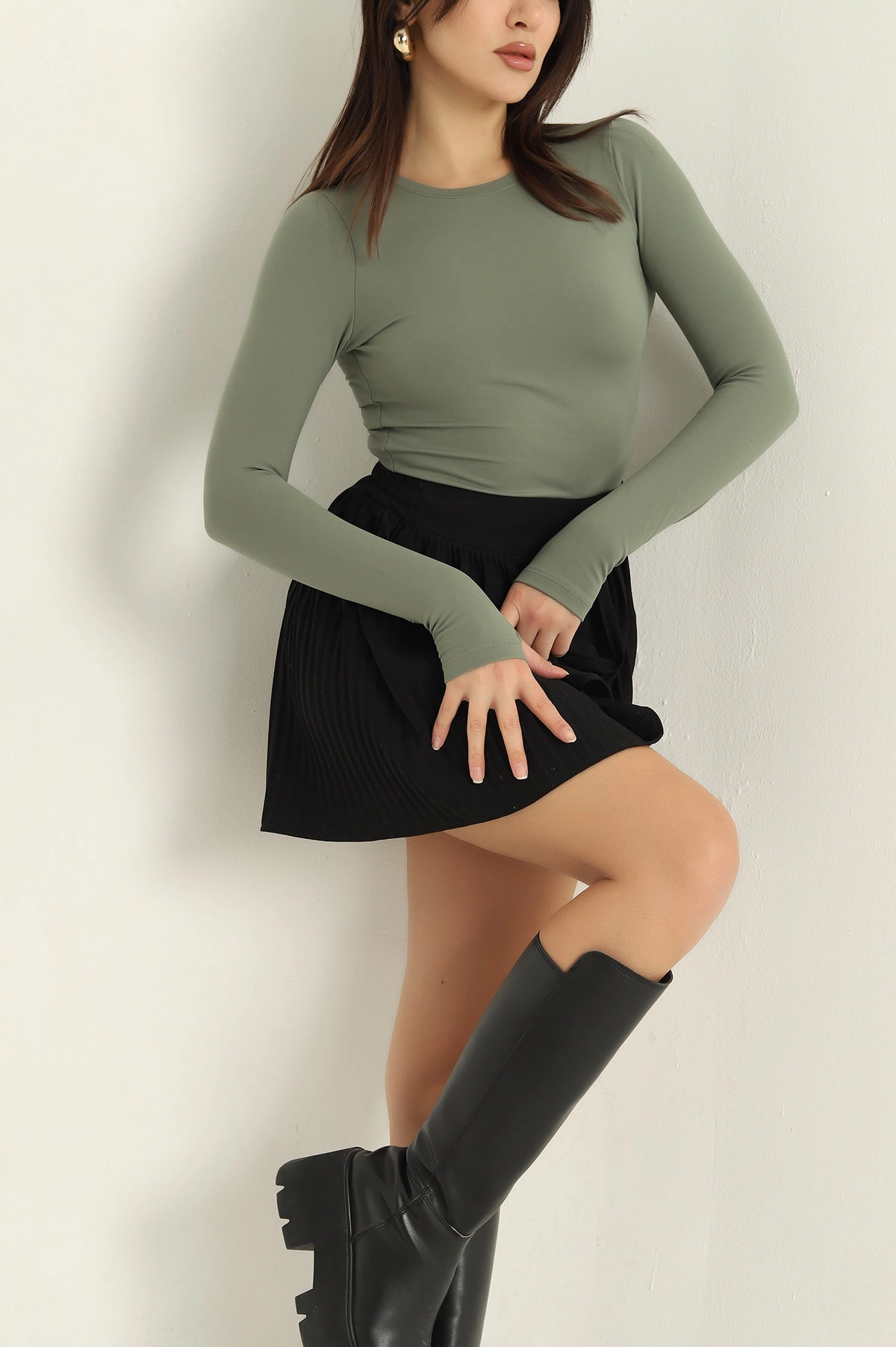 Haki Belize Parmak Geçmeli Badi Bluz 326624