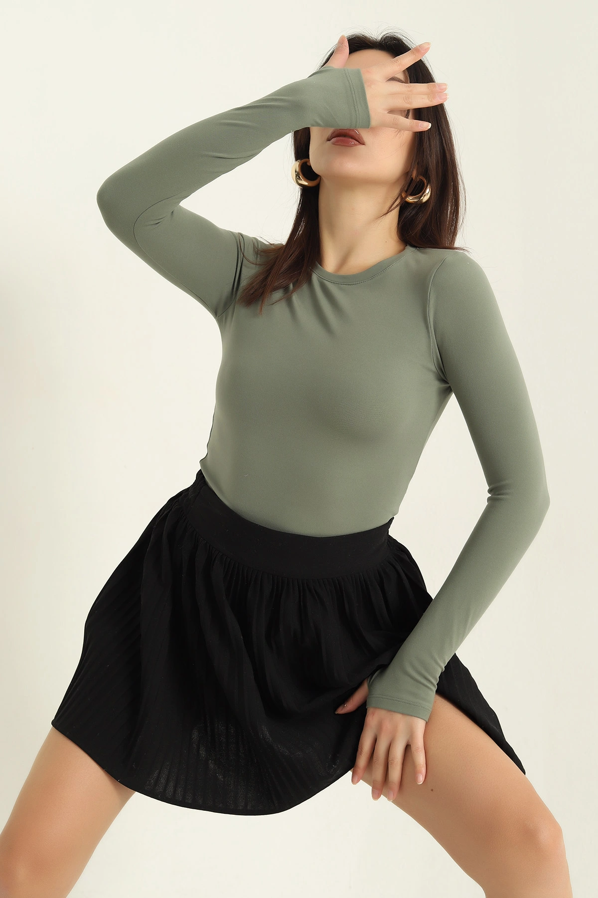 Haki Belize Parmak Geçmeli Badi Bluz 326624