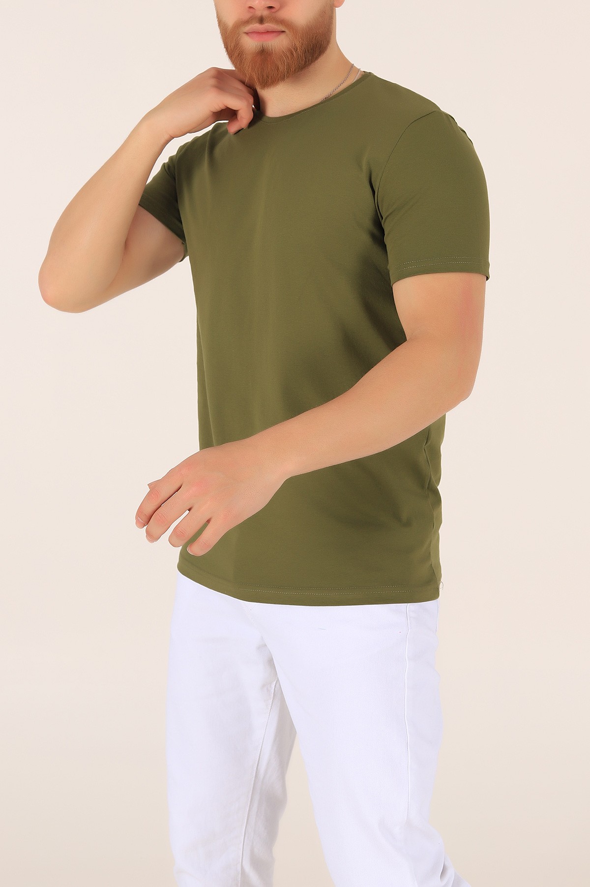 Haki Düz Kesim Basic Erkek Tişört 169572