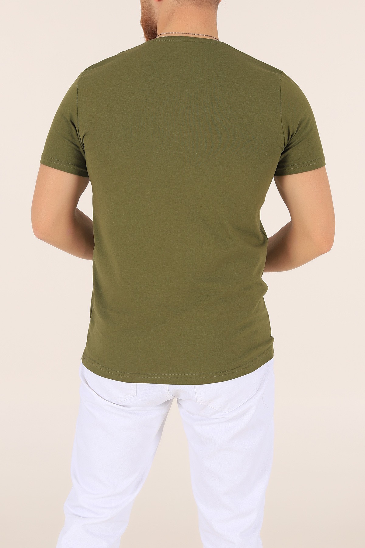 Haki Düz Kesim Basic Erkek Tişört 169572
