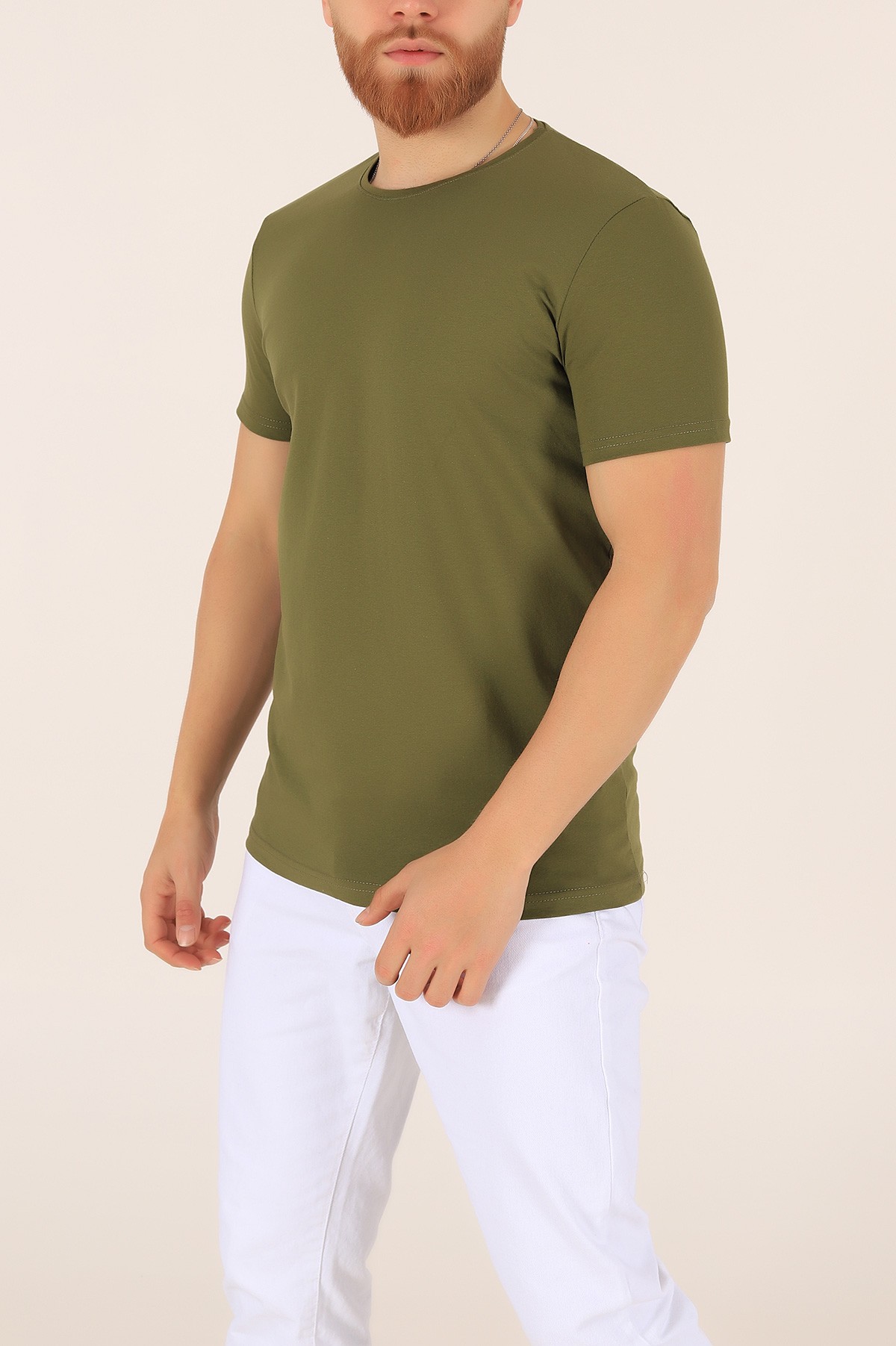 Haki Düz Kesim Basic Erkek Tişört 169572