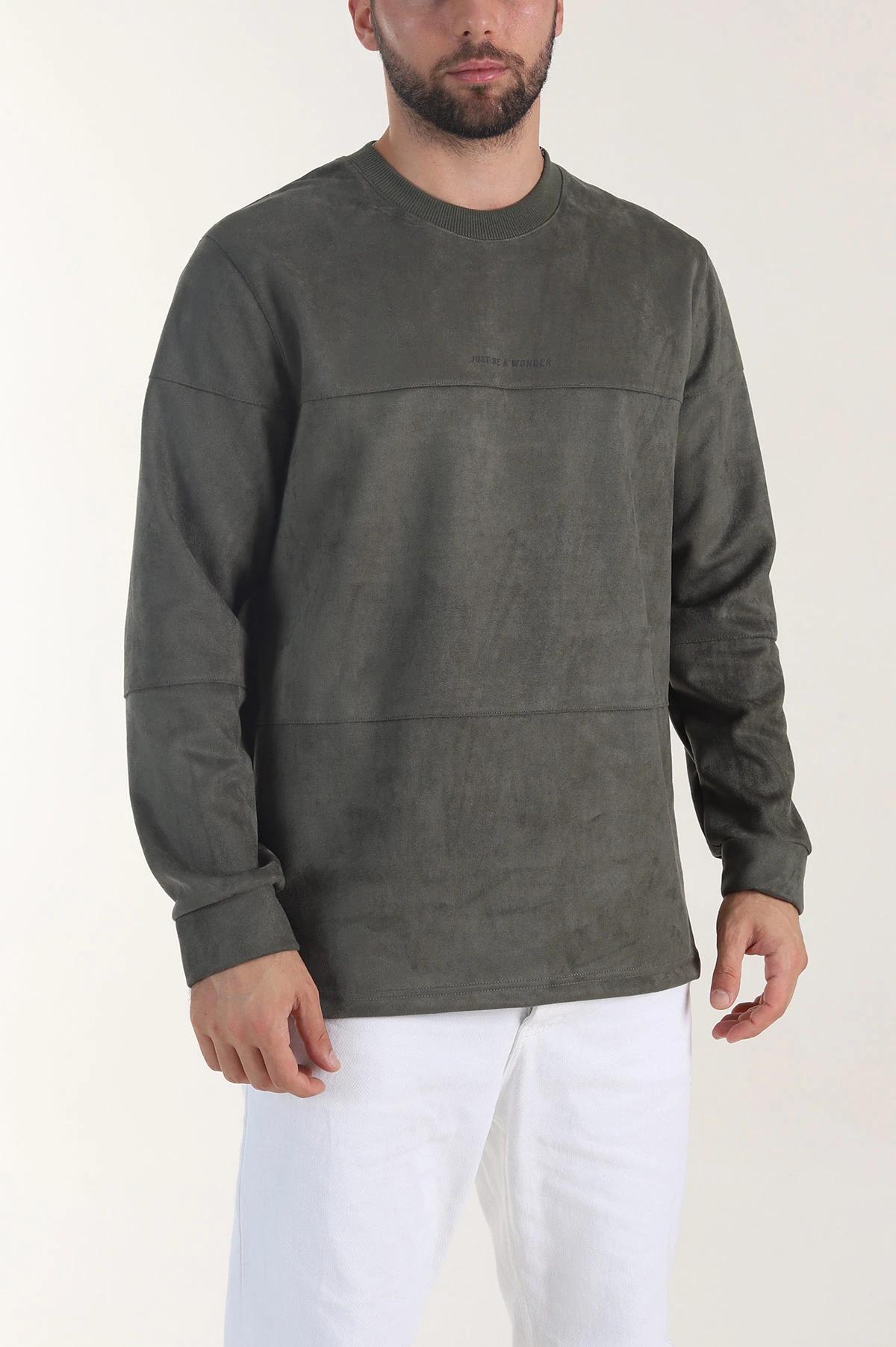 Haki Bisiklet Yaka Yazı Detaylı Erkek Sweatshirt 406673