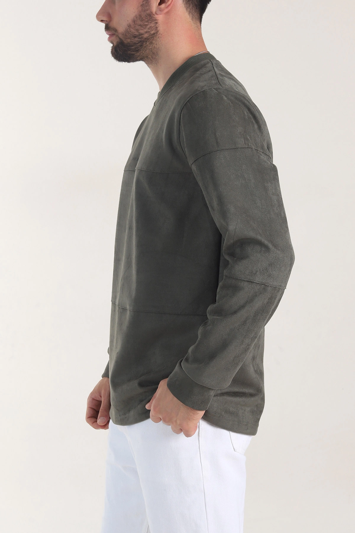 Haki Bisiklet Yaka Yazı Detaylı Erkek Sweatshirt 406673