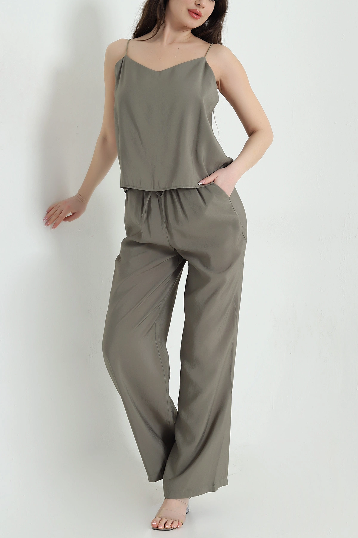 Haki Bluz Pantolon Modal Kadın İkili Takım 454825