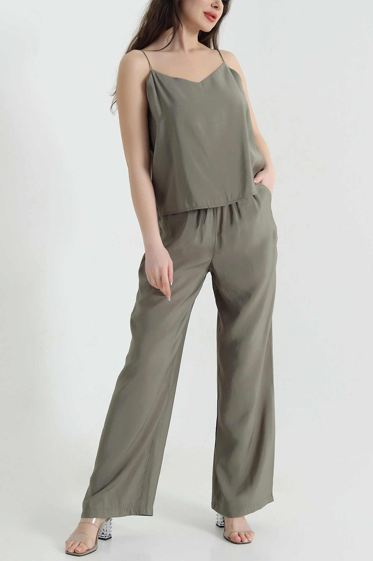 Haki Bluz Pantolon Modal Kadın İkili Takım 454825