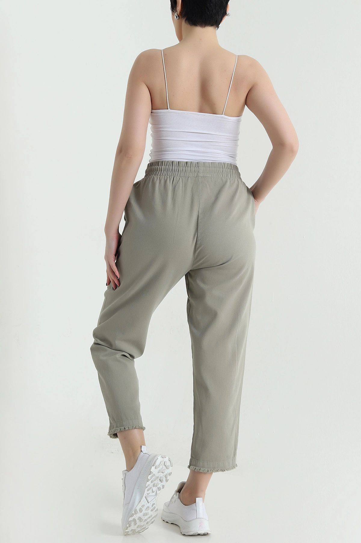 Haki Cep Detay Gabardin Kadın Pantolon 455664