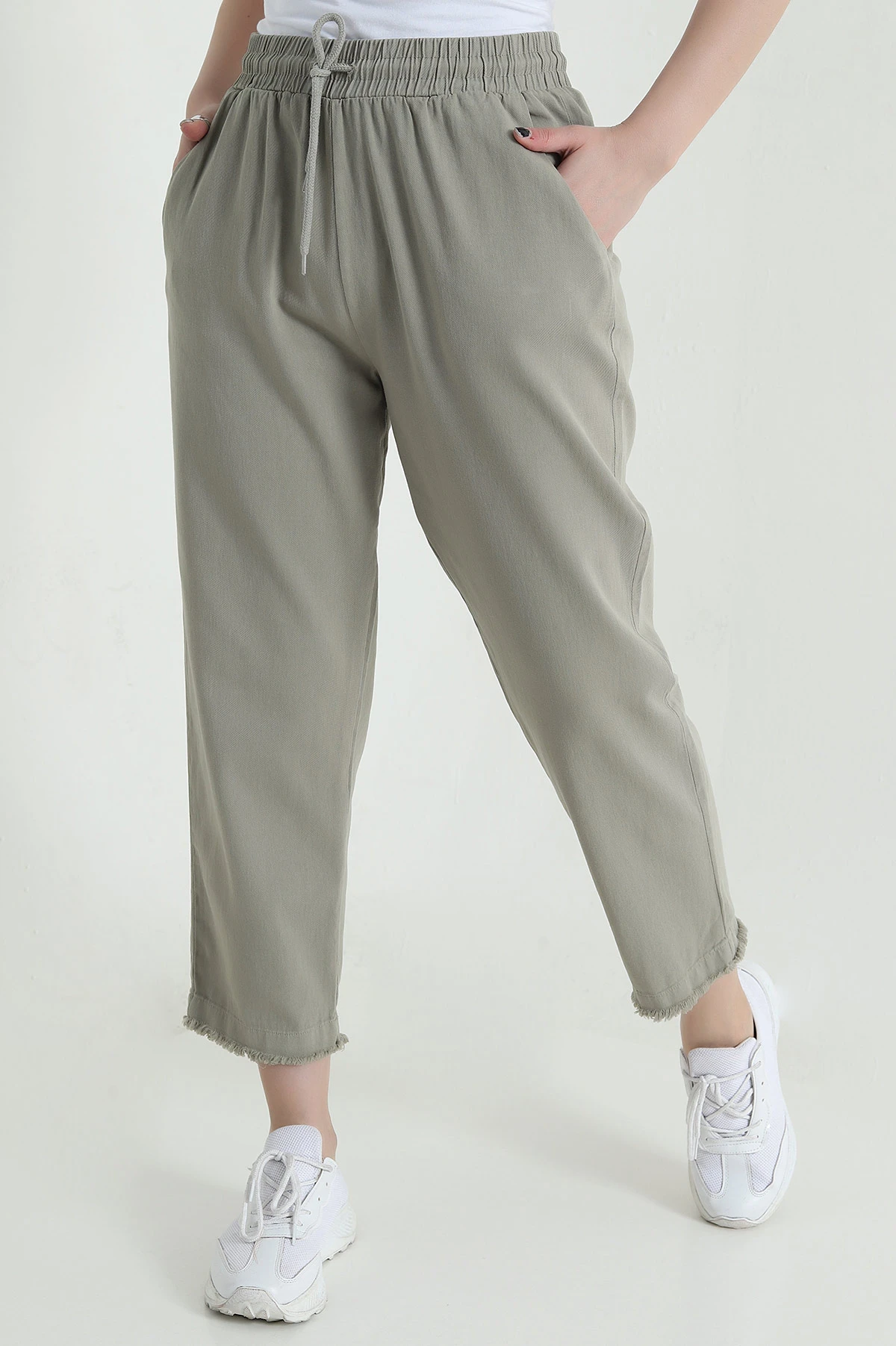 Haki Cep Detay Gabardin Kadın Pantolon 455664