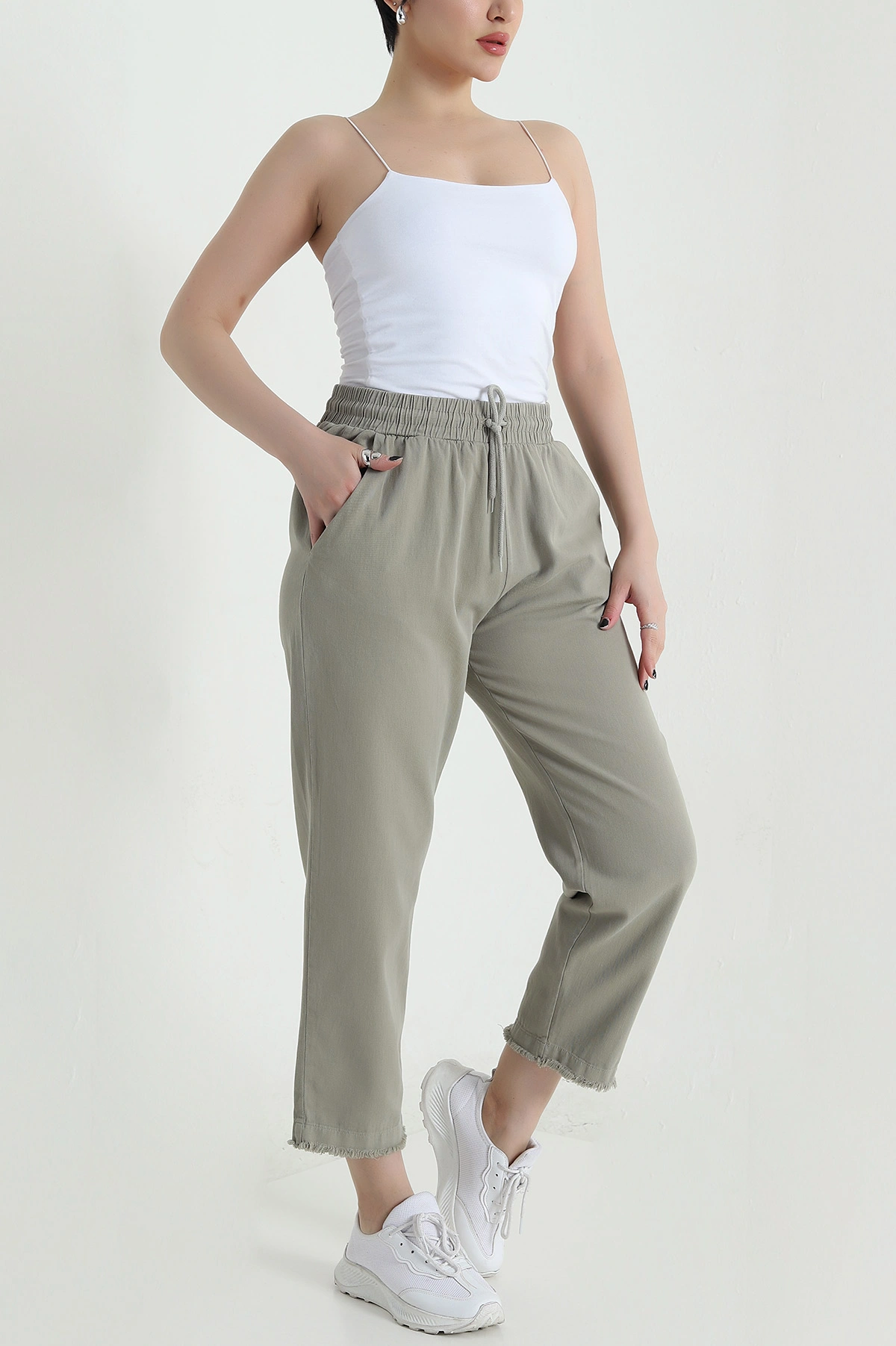 Haki Cep Detay Gabardin Kadın Pantolon 455664