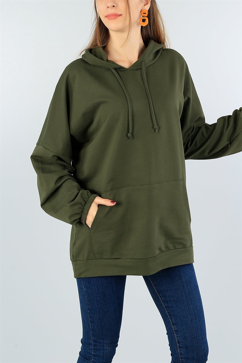 Haki Cepli Kapüşonlu Sweat Tunik 44121