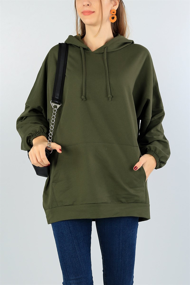 Haki Cepli Kapüşonlu Sweat Tunik 44121