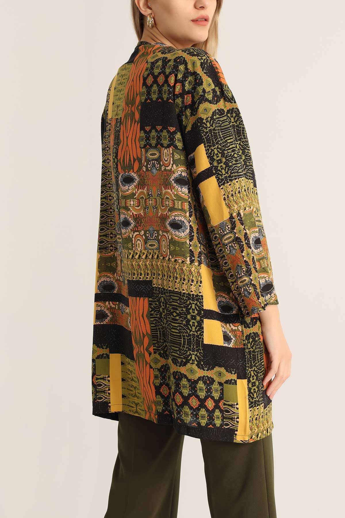 Haki Desenli Dokuma Viskon Kimono 173405