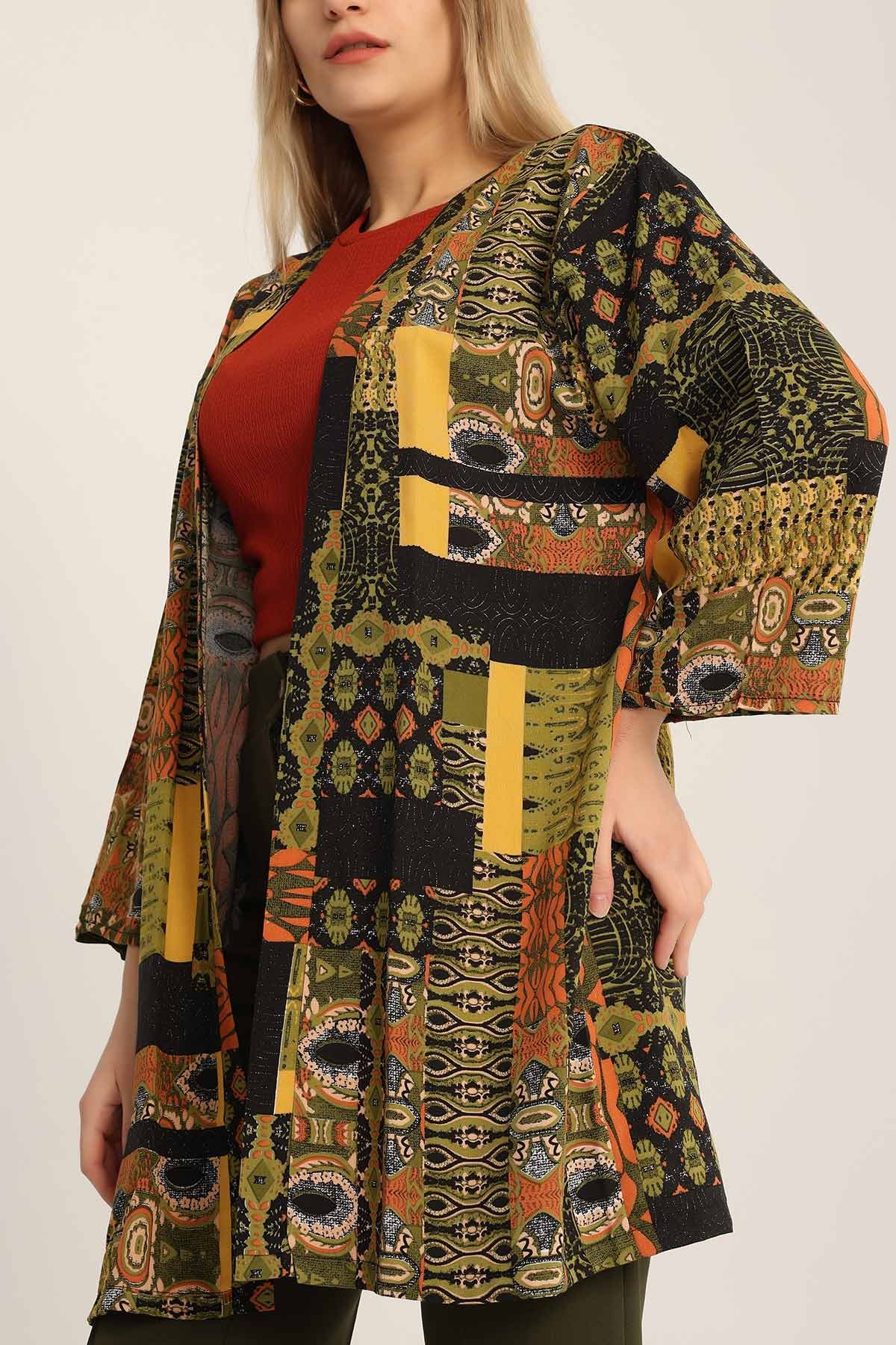 Haki Desenli Dokuma Viskon Kimono 173405