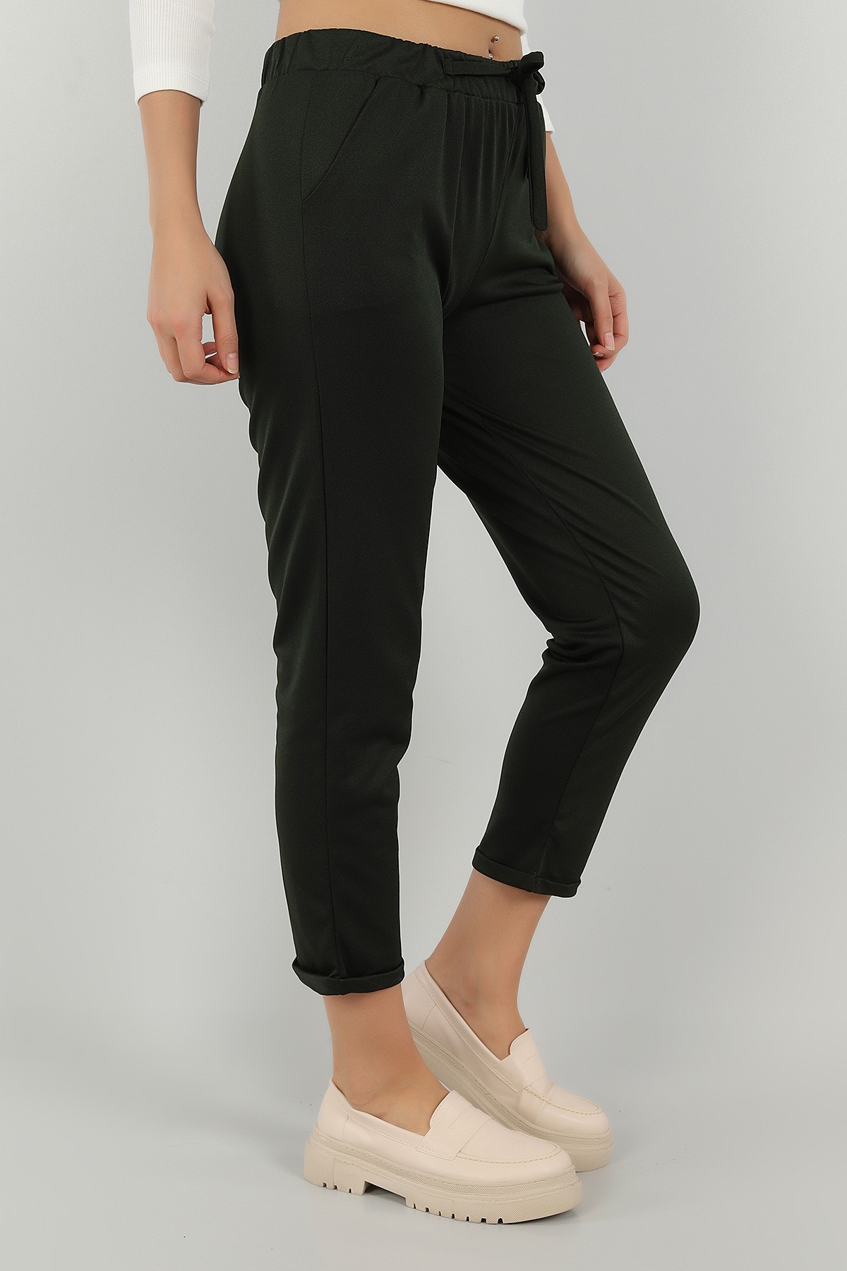 Haki Duble Paça Bağlamalı Pantolon 147709
