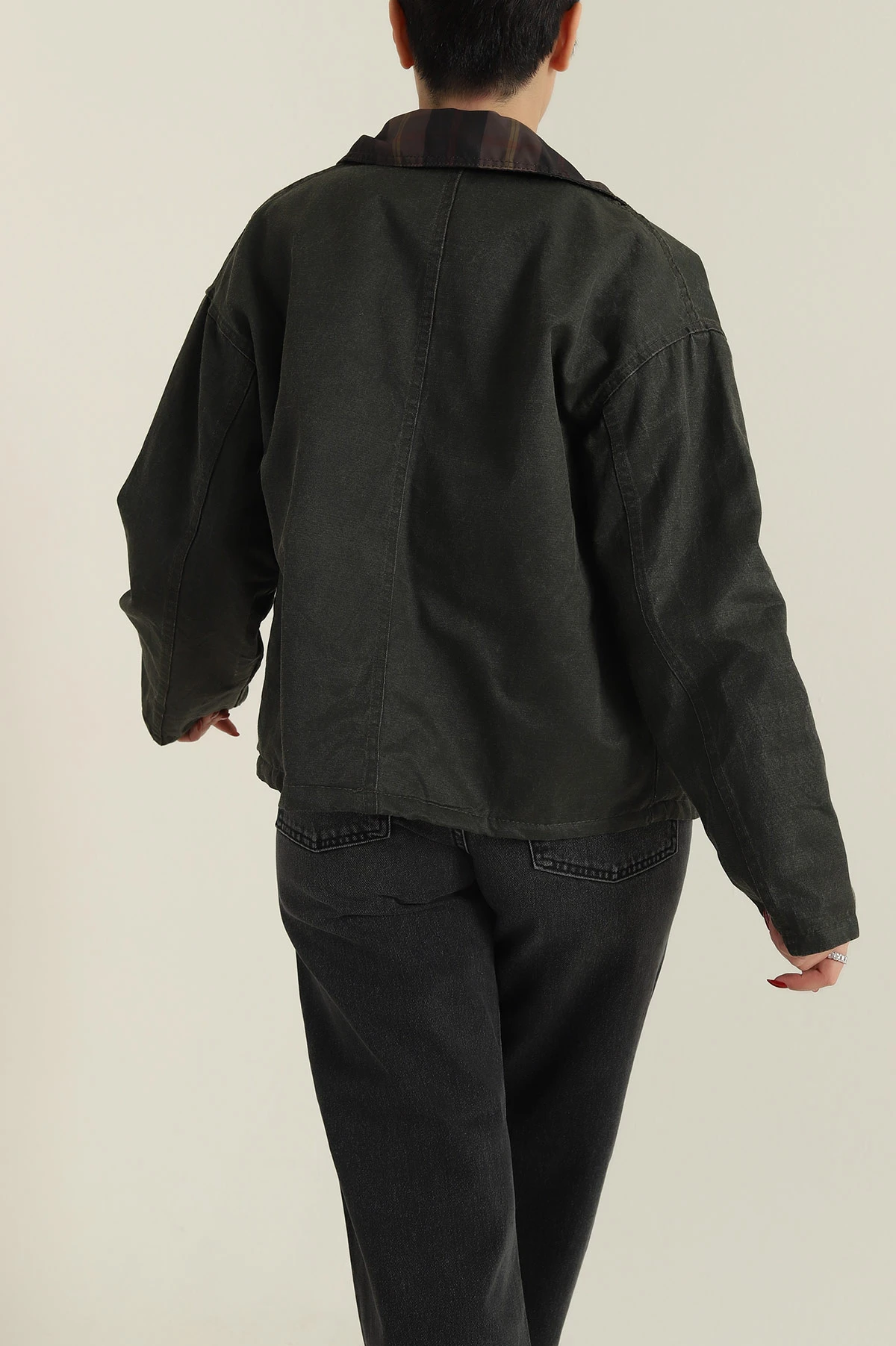 Haki Ekose Kadın Barbour İçi Kürklü  Parka Mont 427721