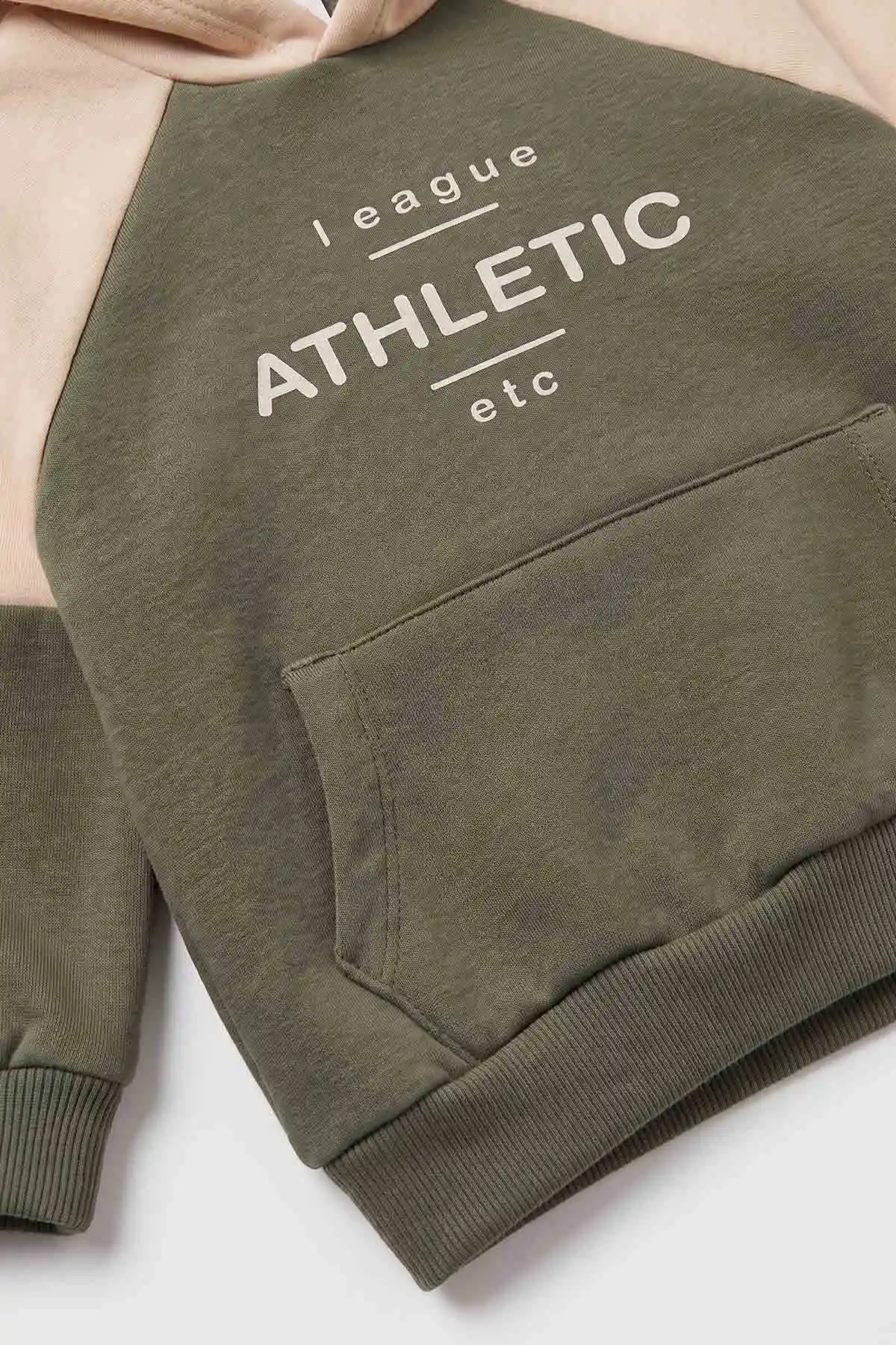 Haki Ekru (6-10 Yaş) Athletic Baskılı Kapüşonlu   3 İp Şardonlu Erkek Çocuk Kışlık Takım 481859
