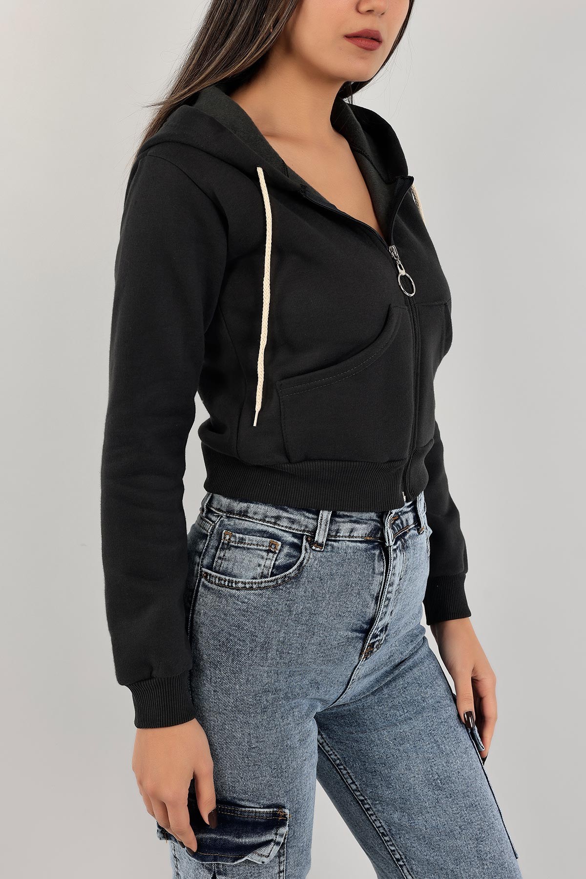 Haki Fermuarlı İçi Şardonlu Bayan Sweat 141252
