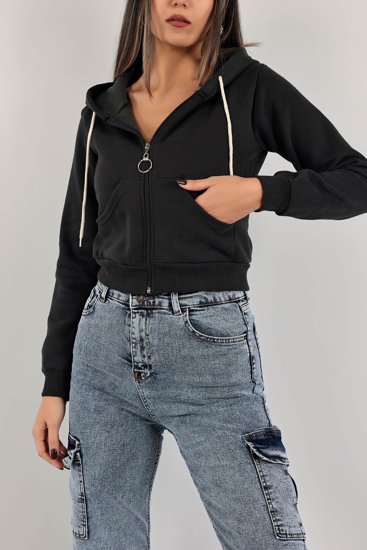 Haki Fermuarlı İçi Şardonlu Bayan Sweat 141252