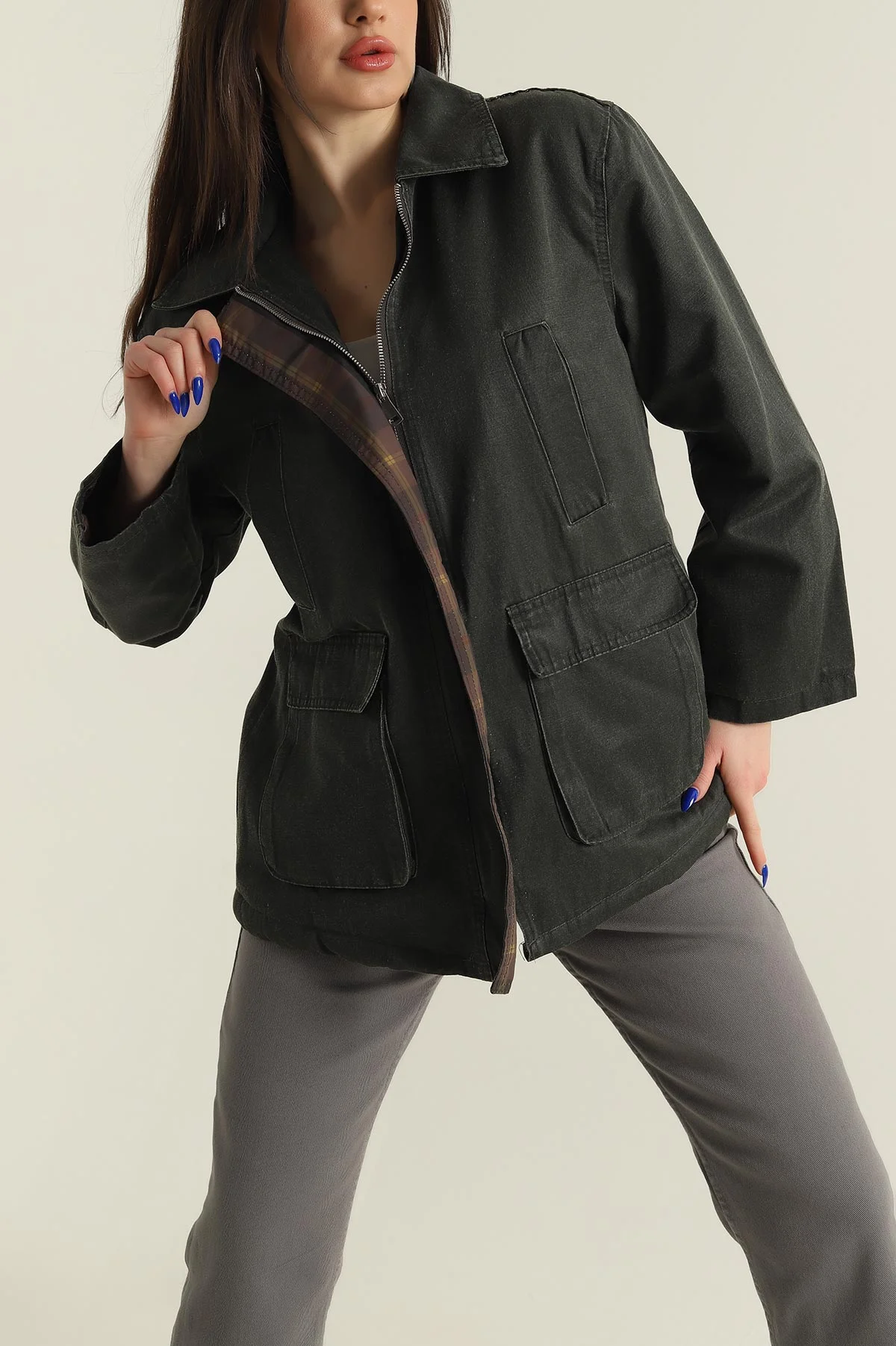 Haki Filotalı Barbour İçi Kürklü Mont 427719