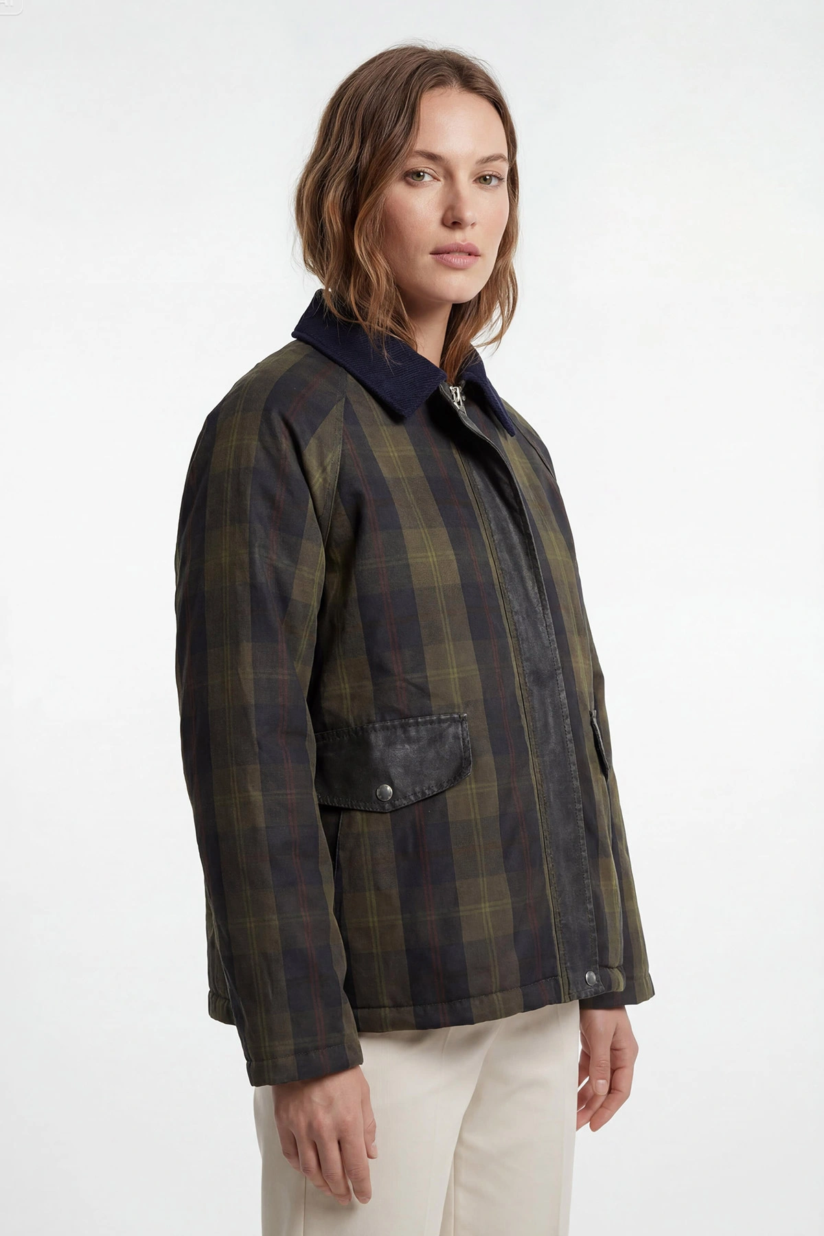 Haki Gabardin Yaka Ekose Kadın Barbour İçi Kürklü  Parka Mont 427714