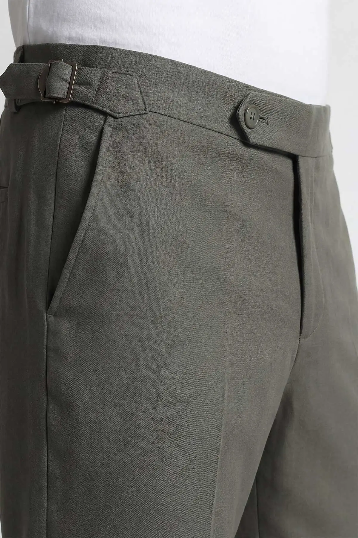 Haki İtalyan Kesim Kemer Detaylı Likralı Erkek Kumaş Pantolon 449940