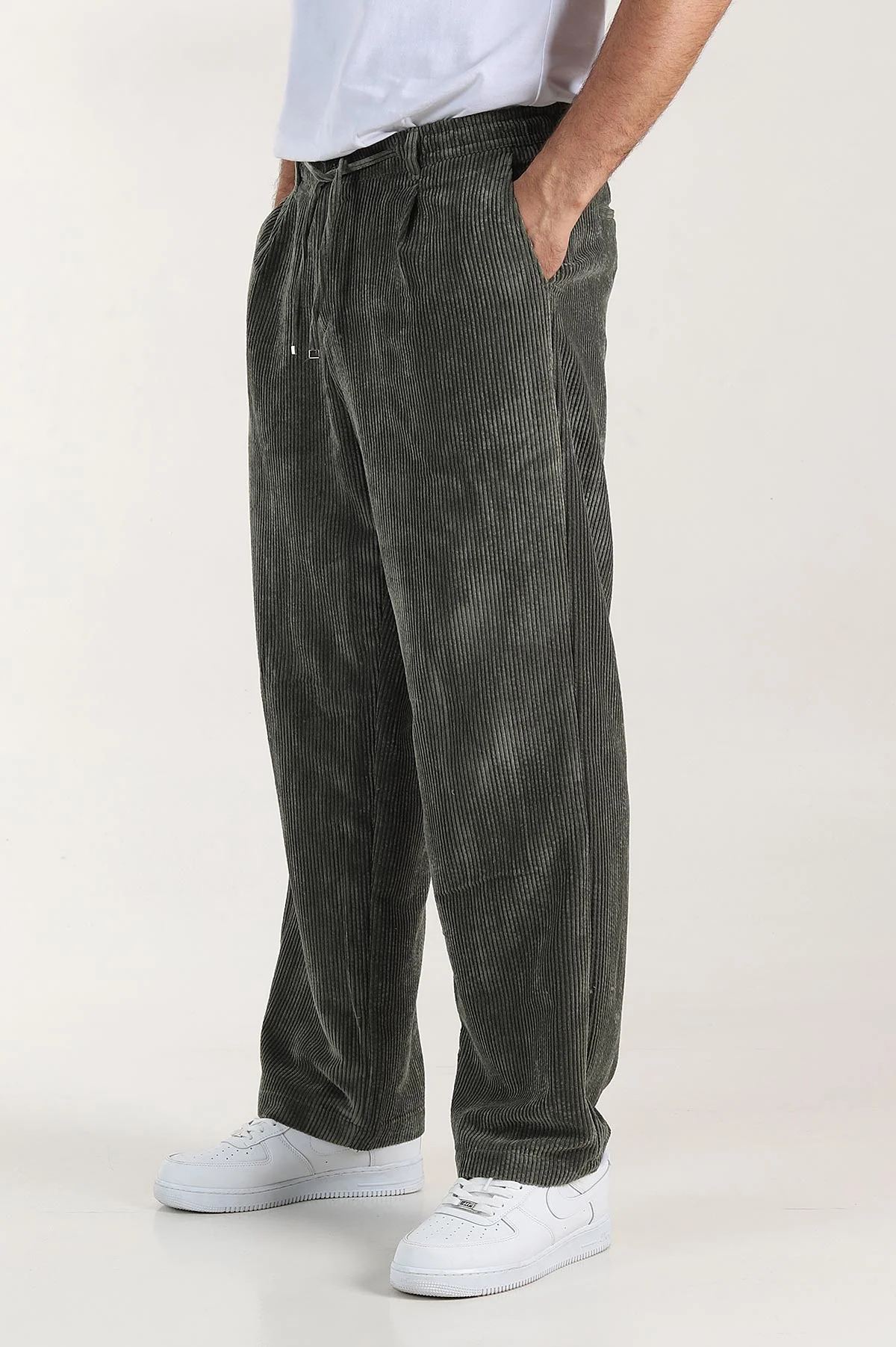 Haki Kadife Kumaş Baggy Erkek Pantolon 409152