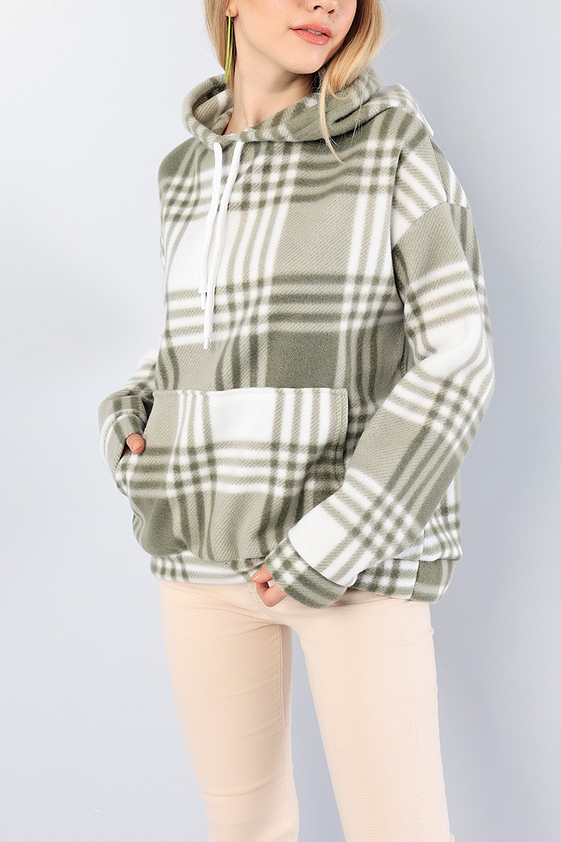 Haki Kapüşonlu Bayan Polar Sweat 78721
