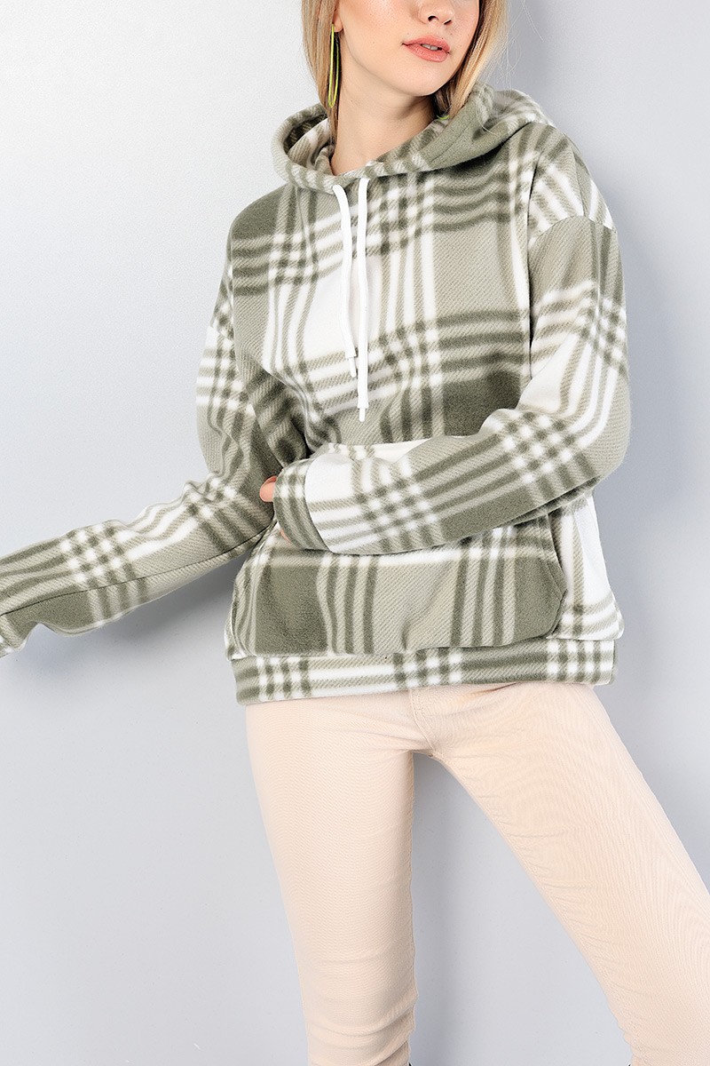 Haki Kapüşonlu Bayan Polar Sweat 78721