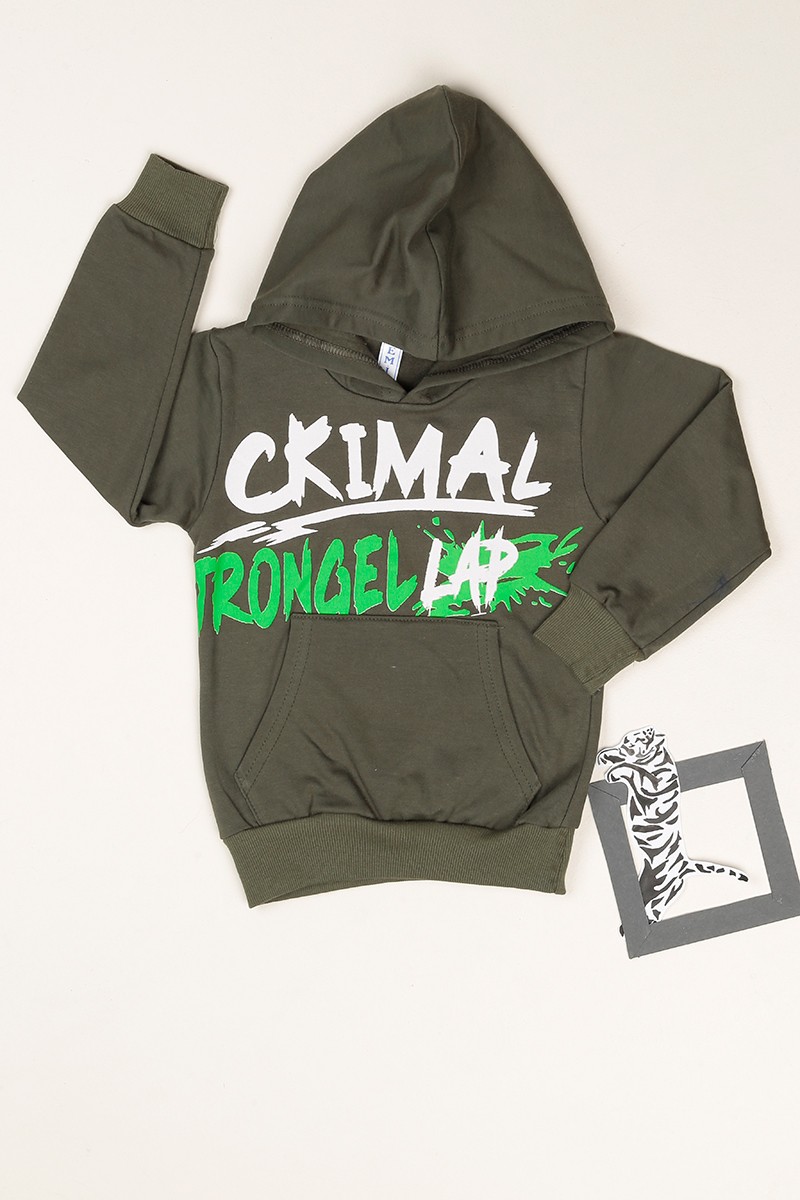 Haki Kapüşonlu İçi Şardonlu Erkek Çocuk Sweat 80674