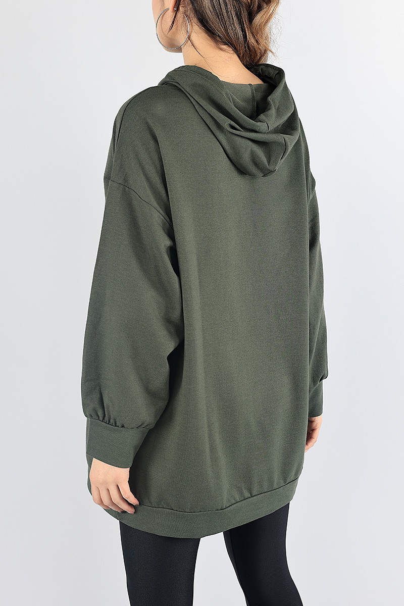 Haki Kapüşonlu Sweat Tunik 87917